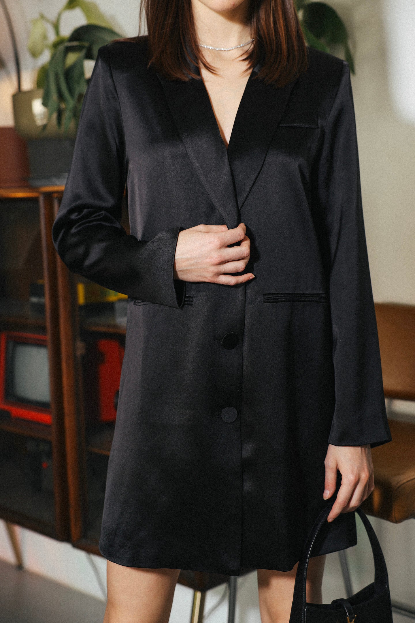 Black satin blazer dress