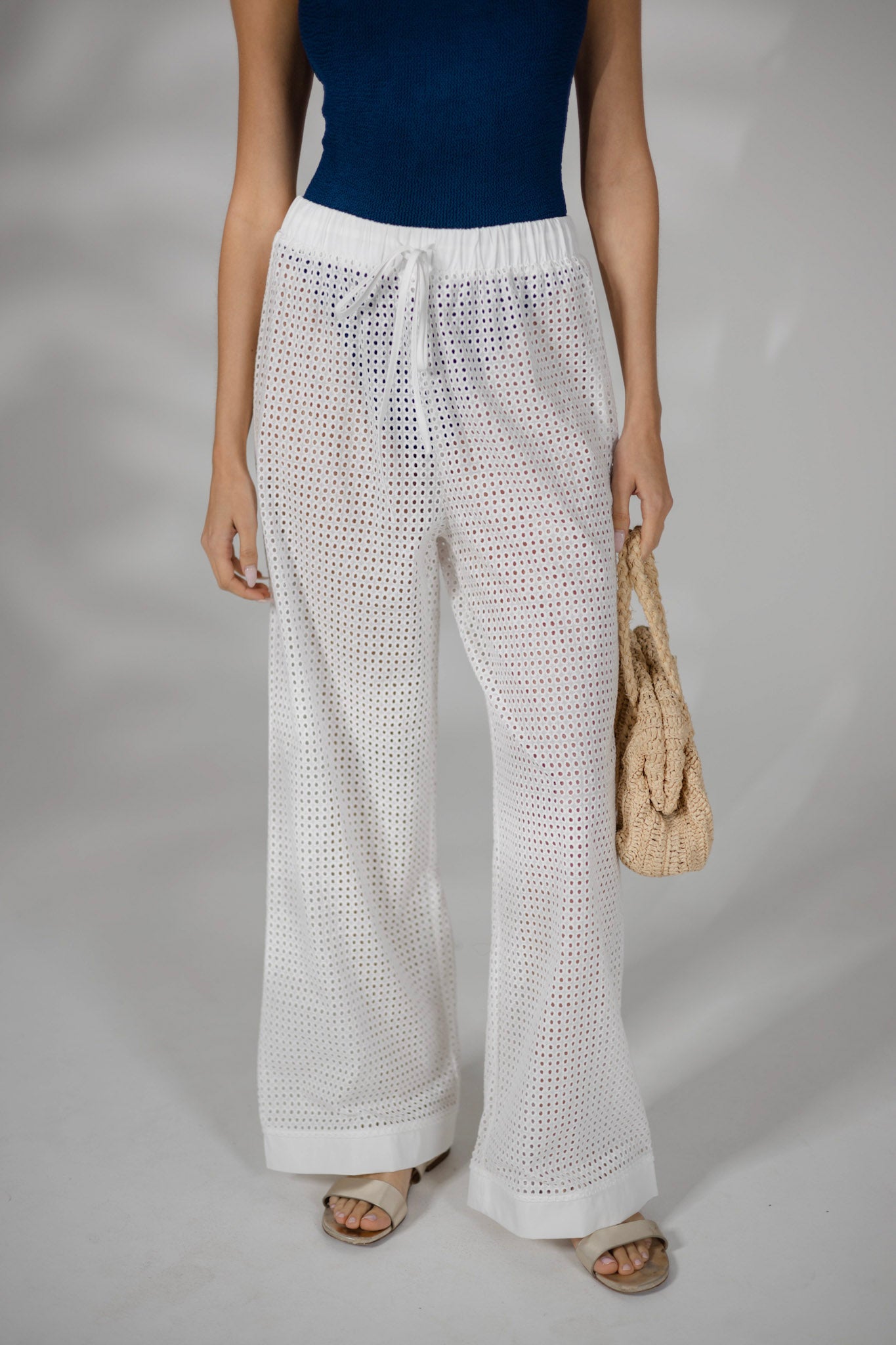 White Eyelet Elastic Beach Pants – SYLC Designs