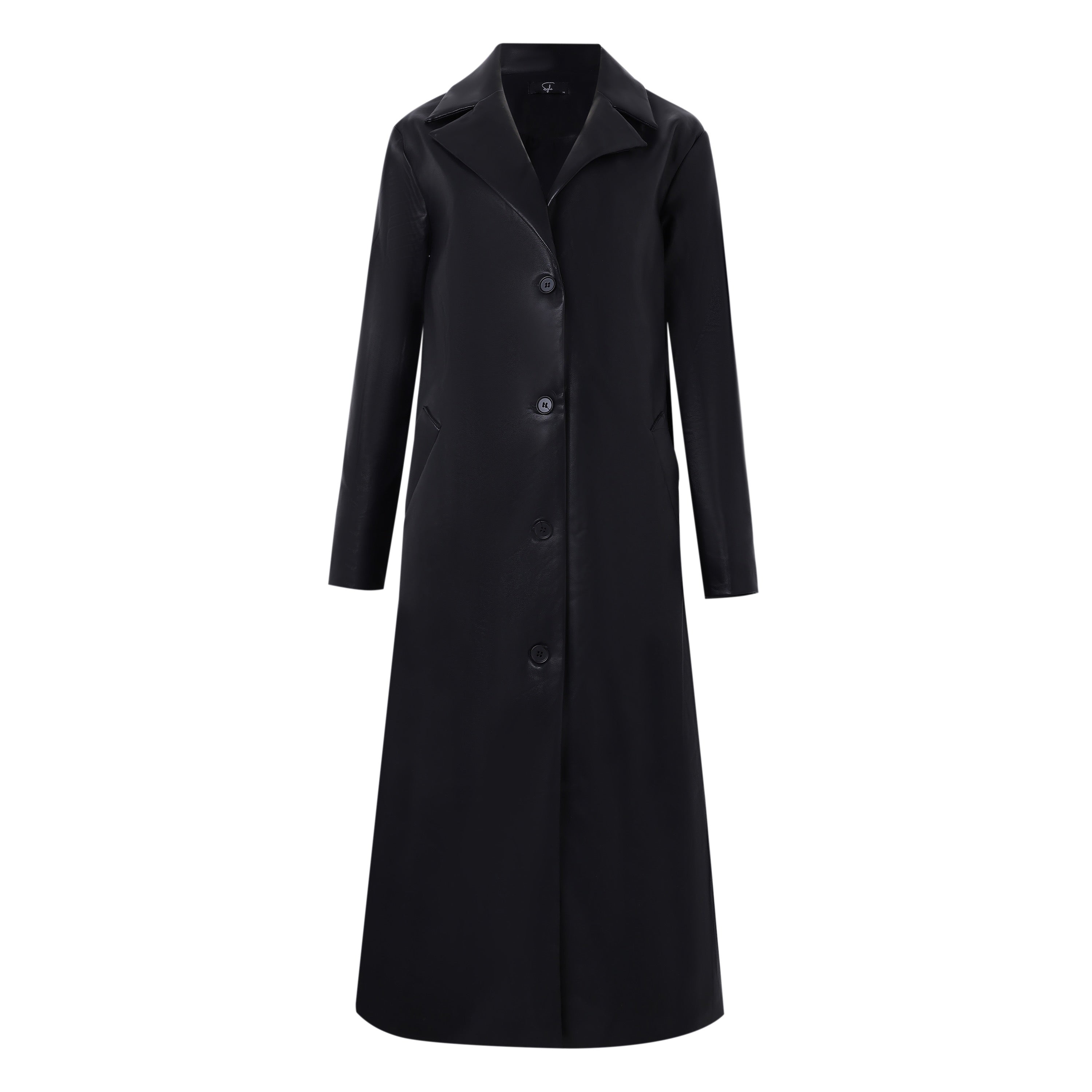 black vegan leather trench coat