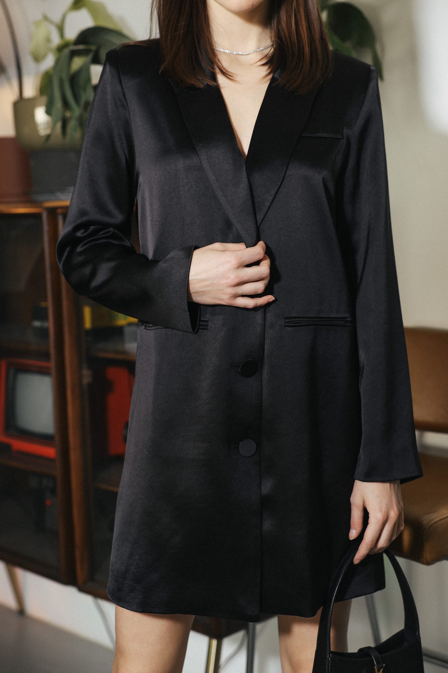 Black Satin Blazer Dress