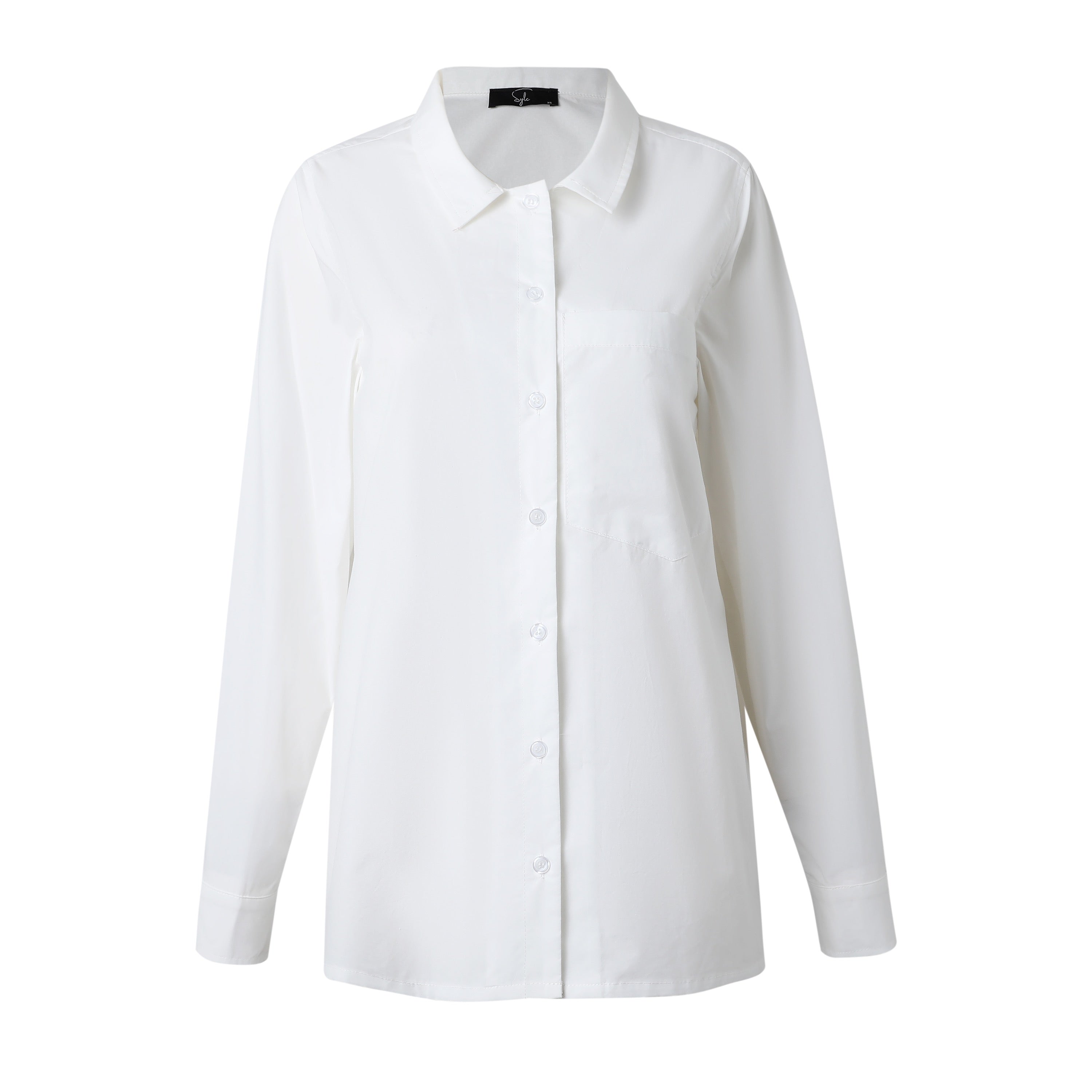 White Poplin Long Sleeve Button Down