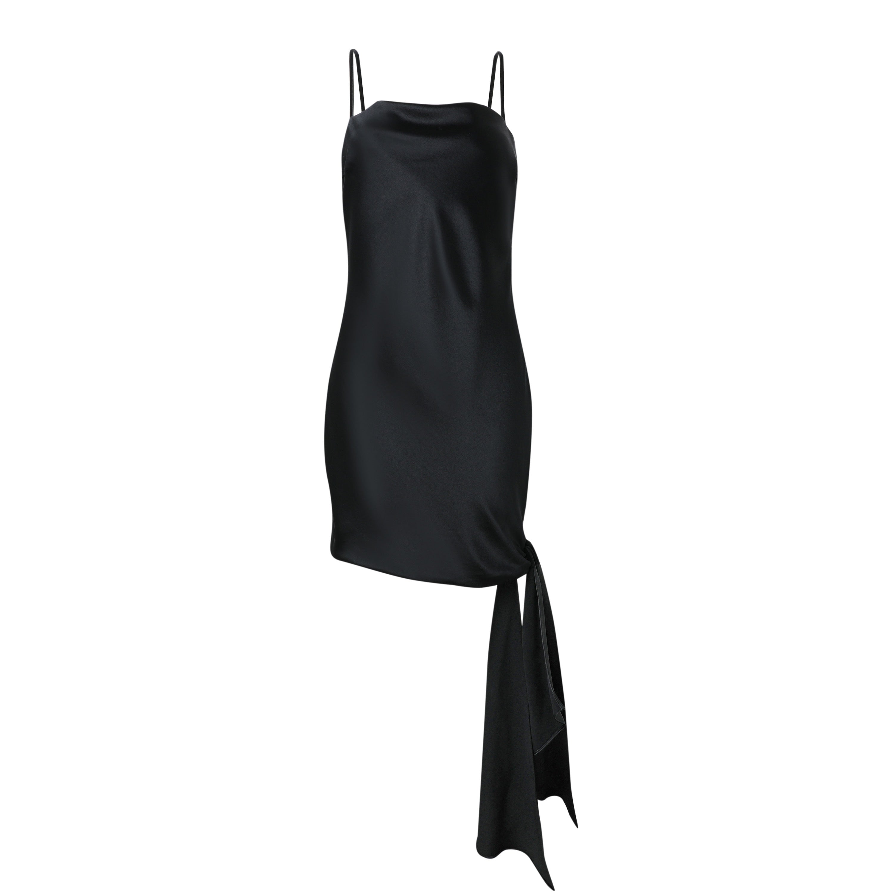 Black Satin Knot Slip Dress