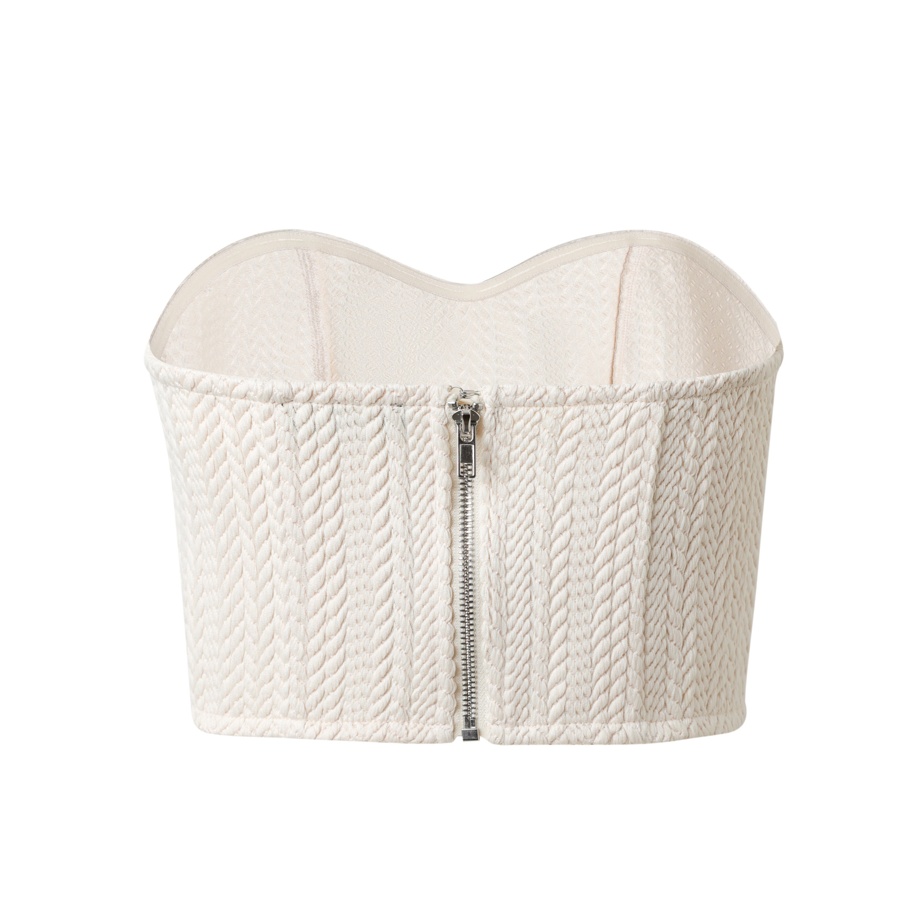 Back Of Cream Textured Knit Crop Bustier