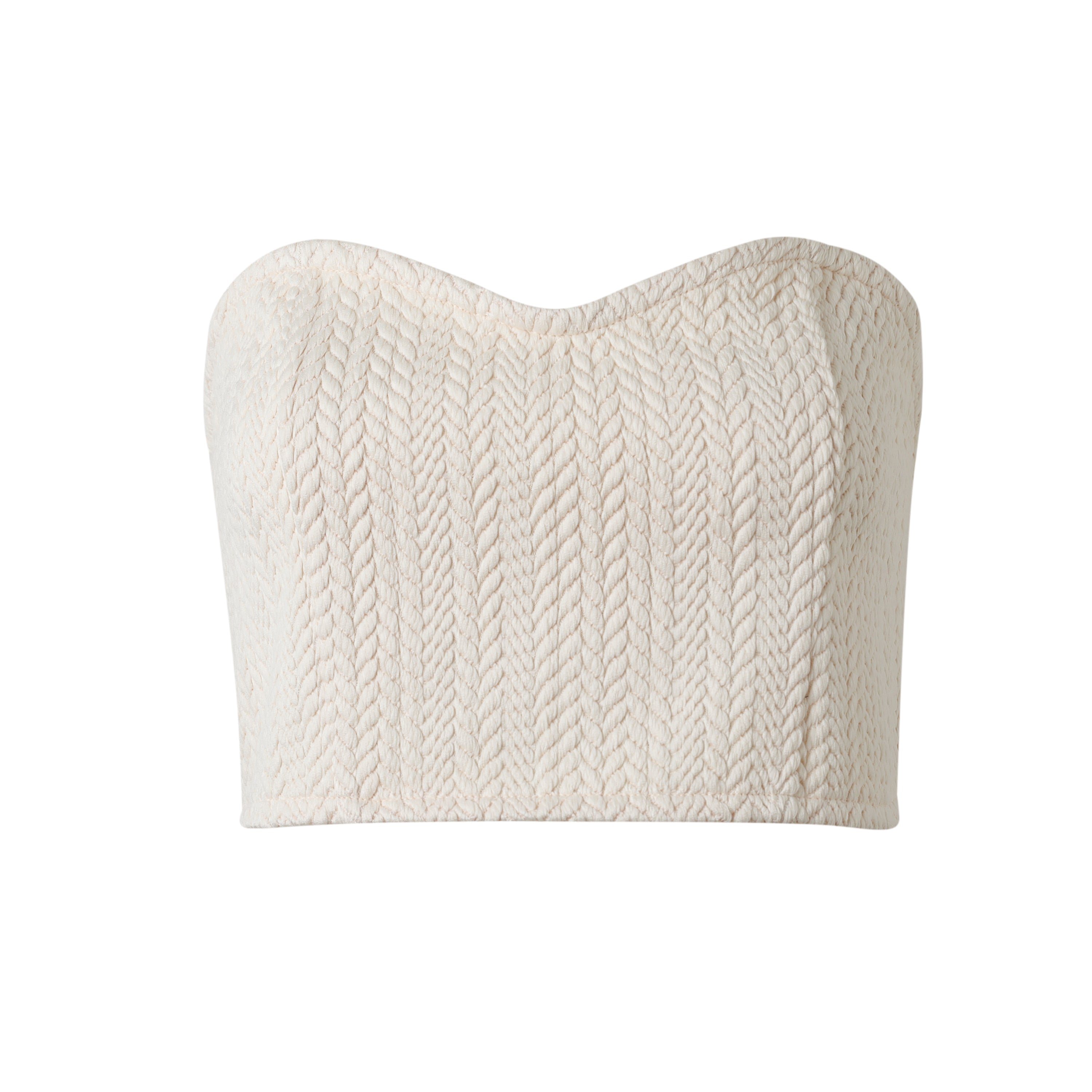 Cream Textured Knit Crop Bustier