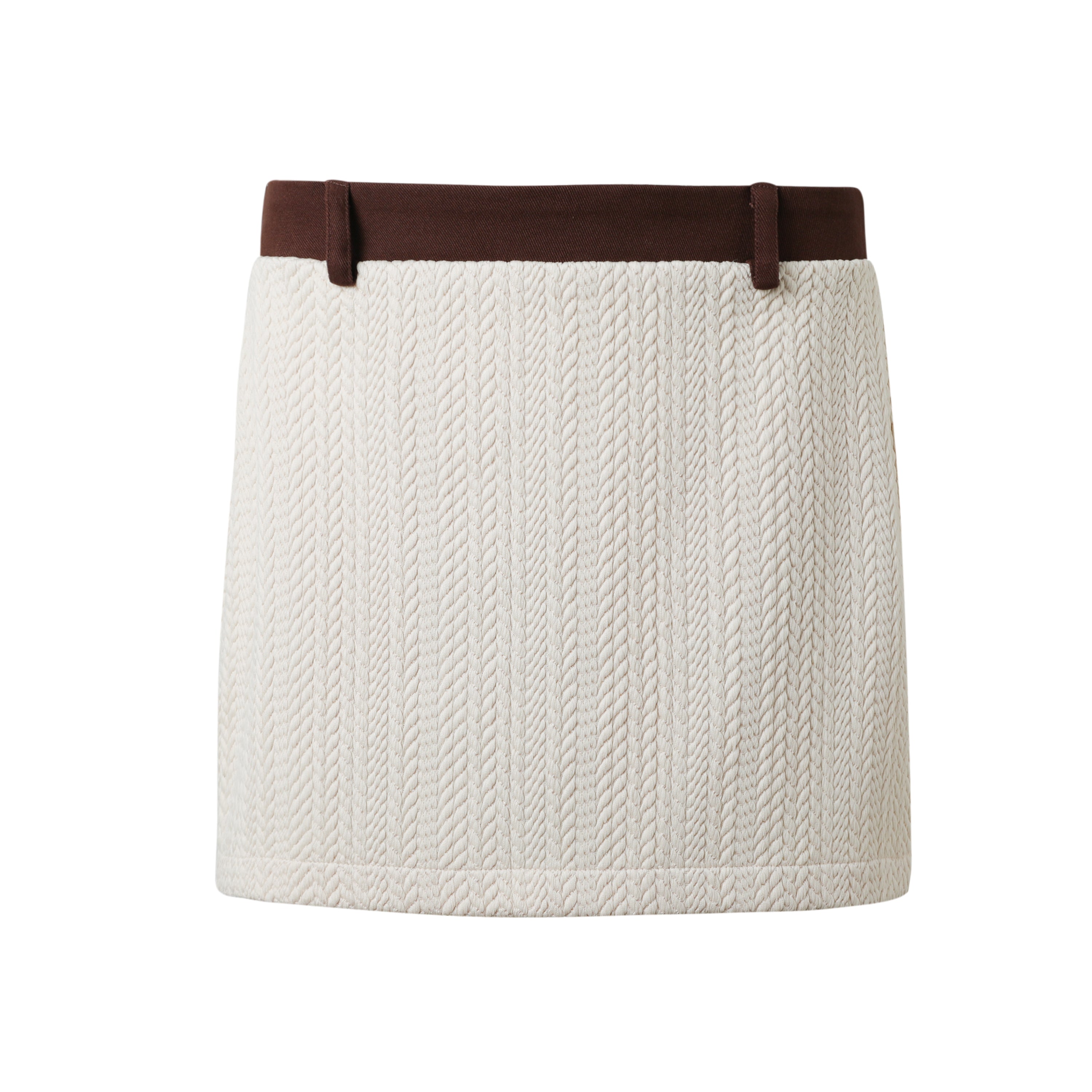 Cream Textured Knit Mini Skirt