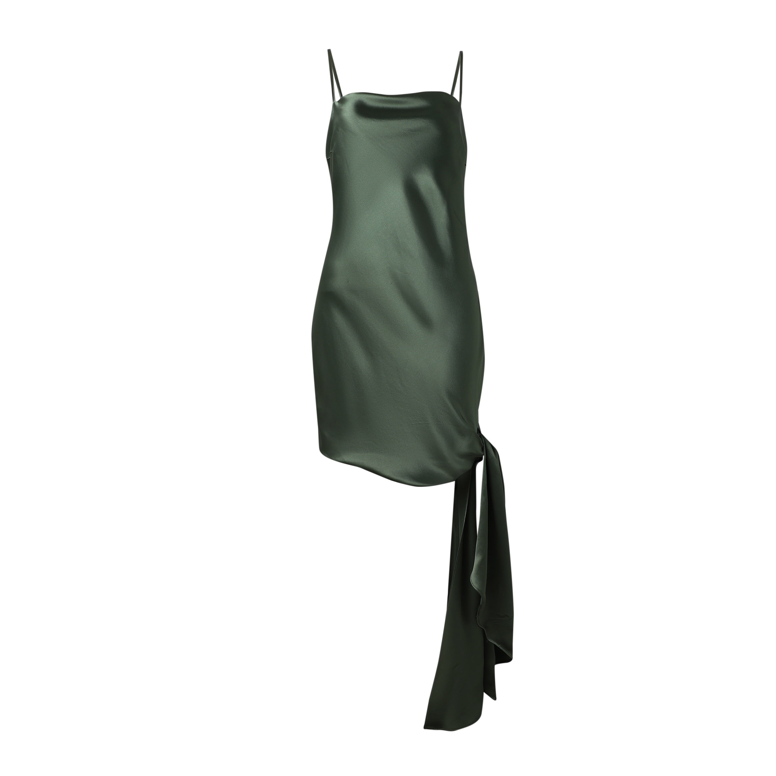 Olive Green Satin Knot Slip Dress