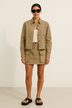 women's khaki nylon snap button down