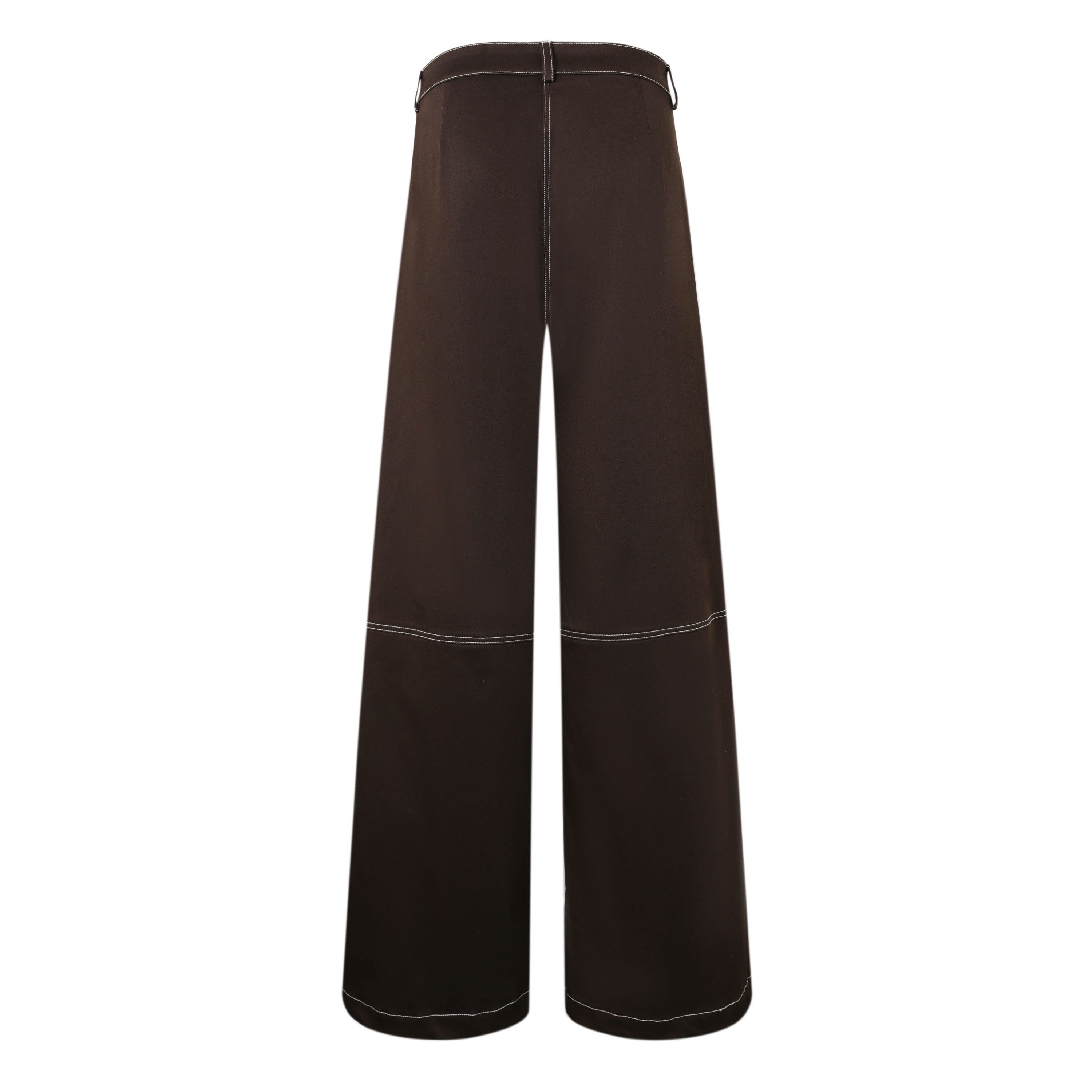 Back of Brown stitching wide leg pants on a white background 