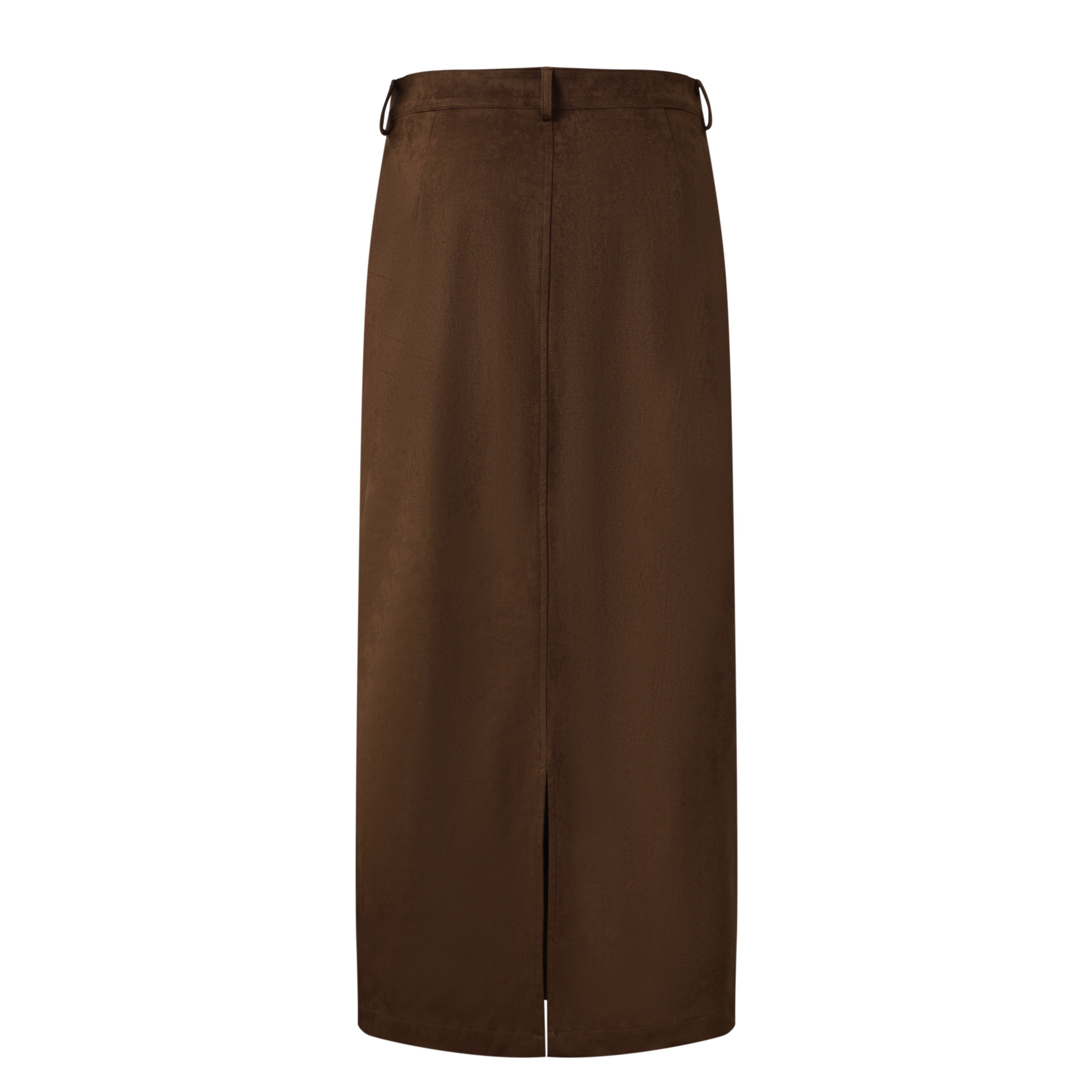 back of brown suede maxi skirt
