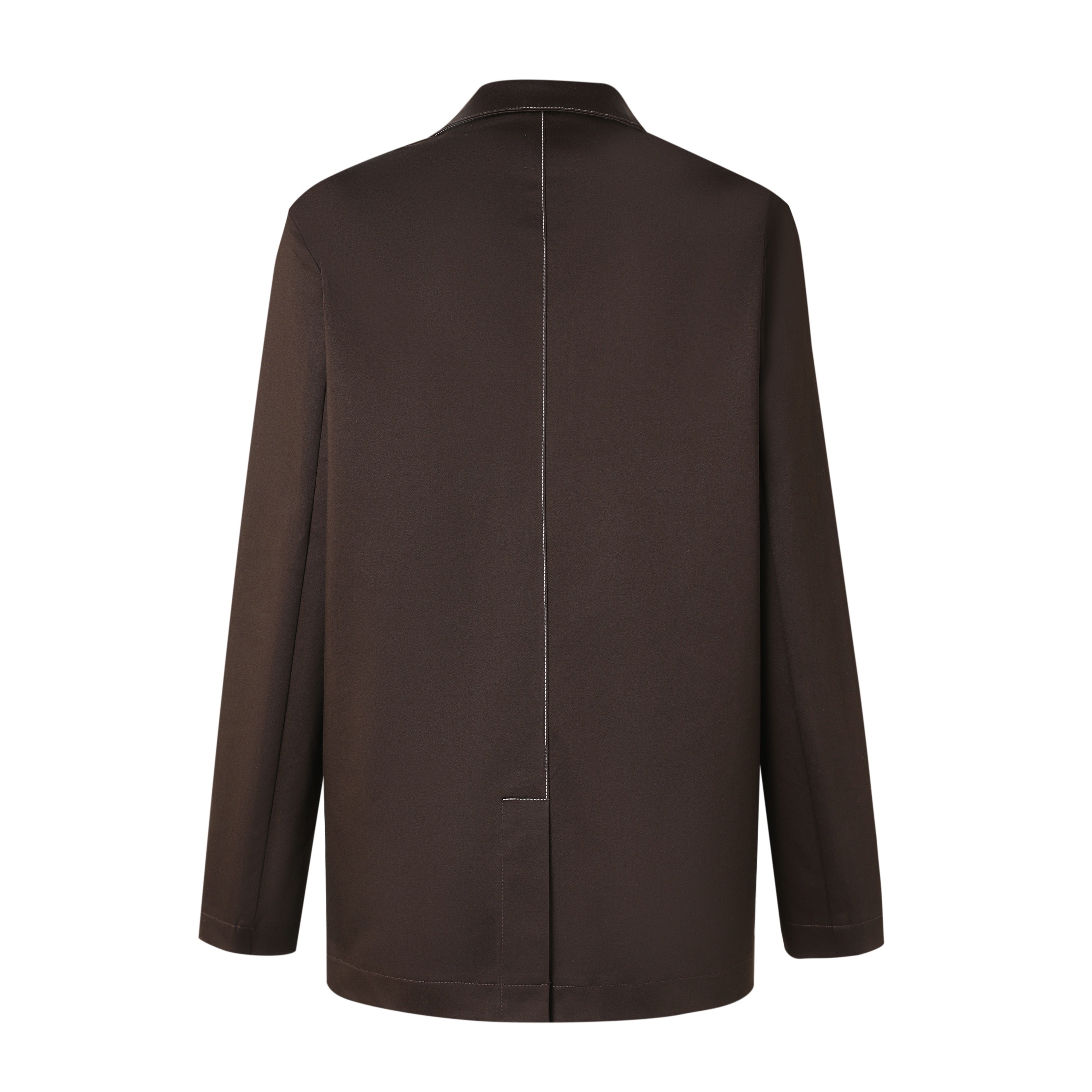 back of a brown stitching blazer on a white background