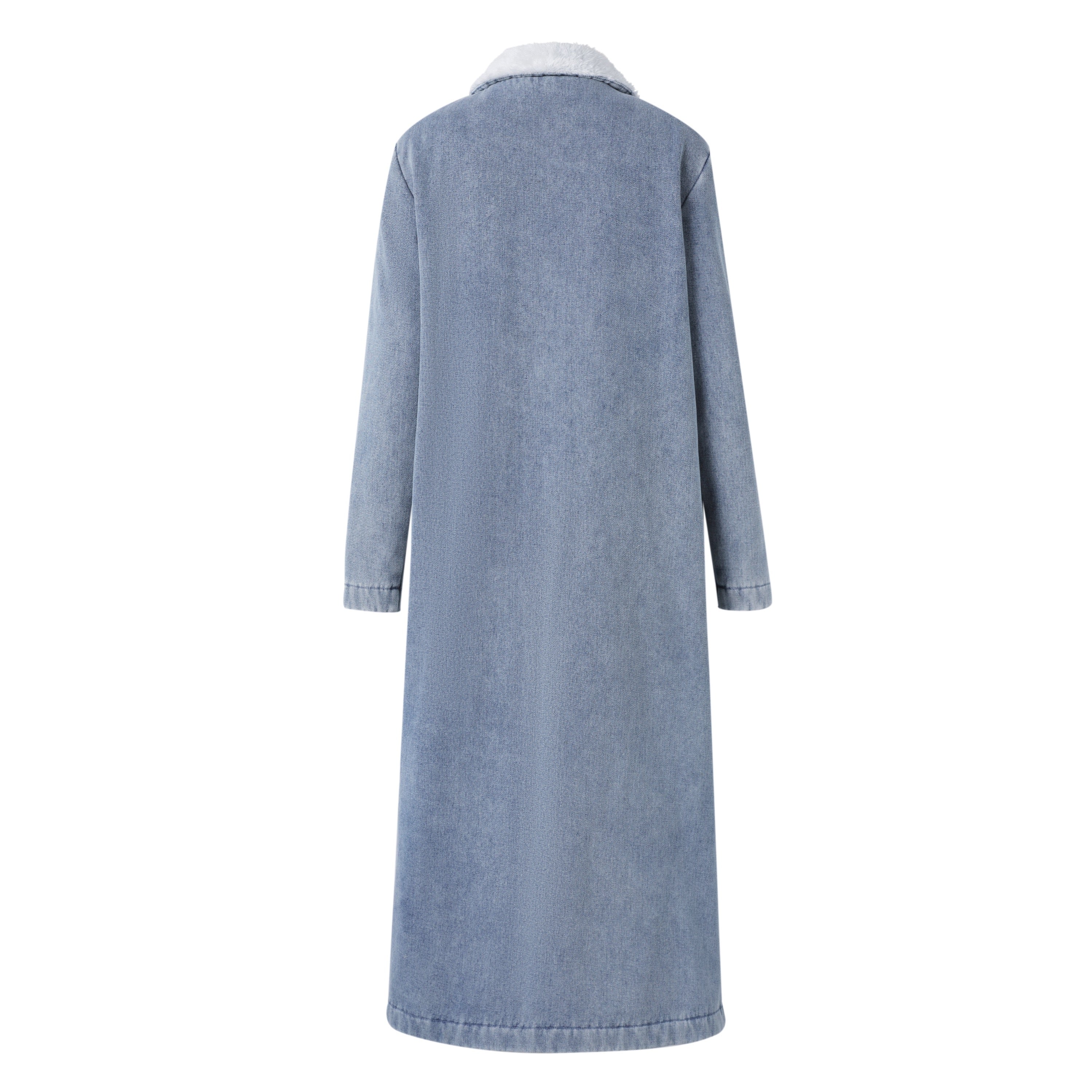 back of denim shearling long trench coat 