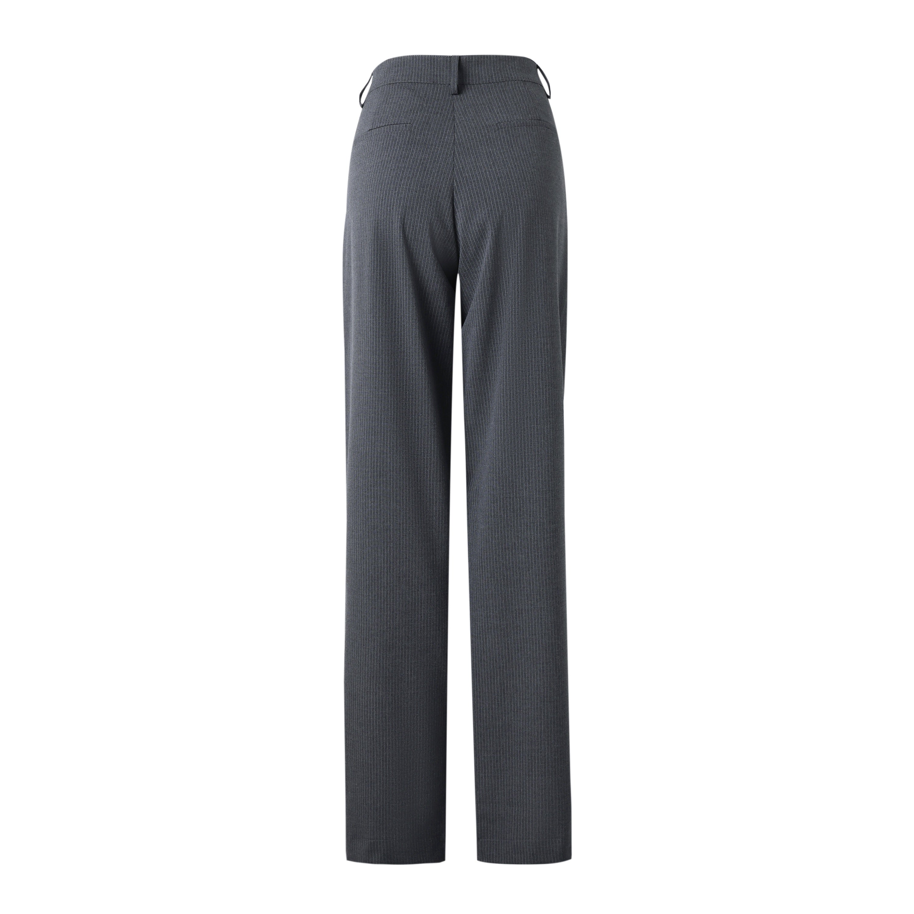 back of grey pinstripe trousers