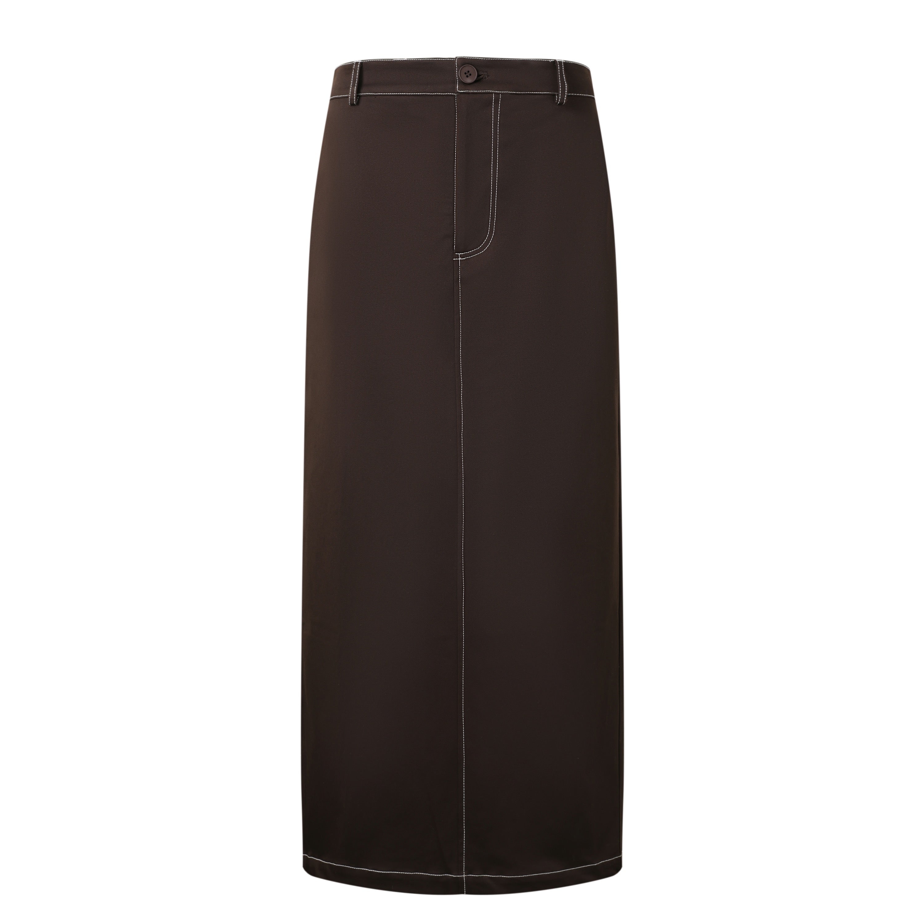 Brown stitching maxi skirt on a white background