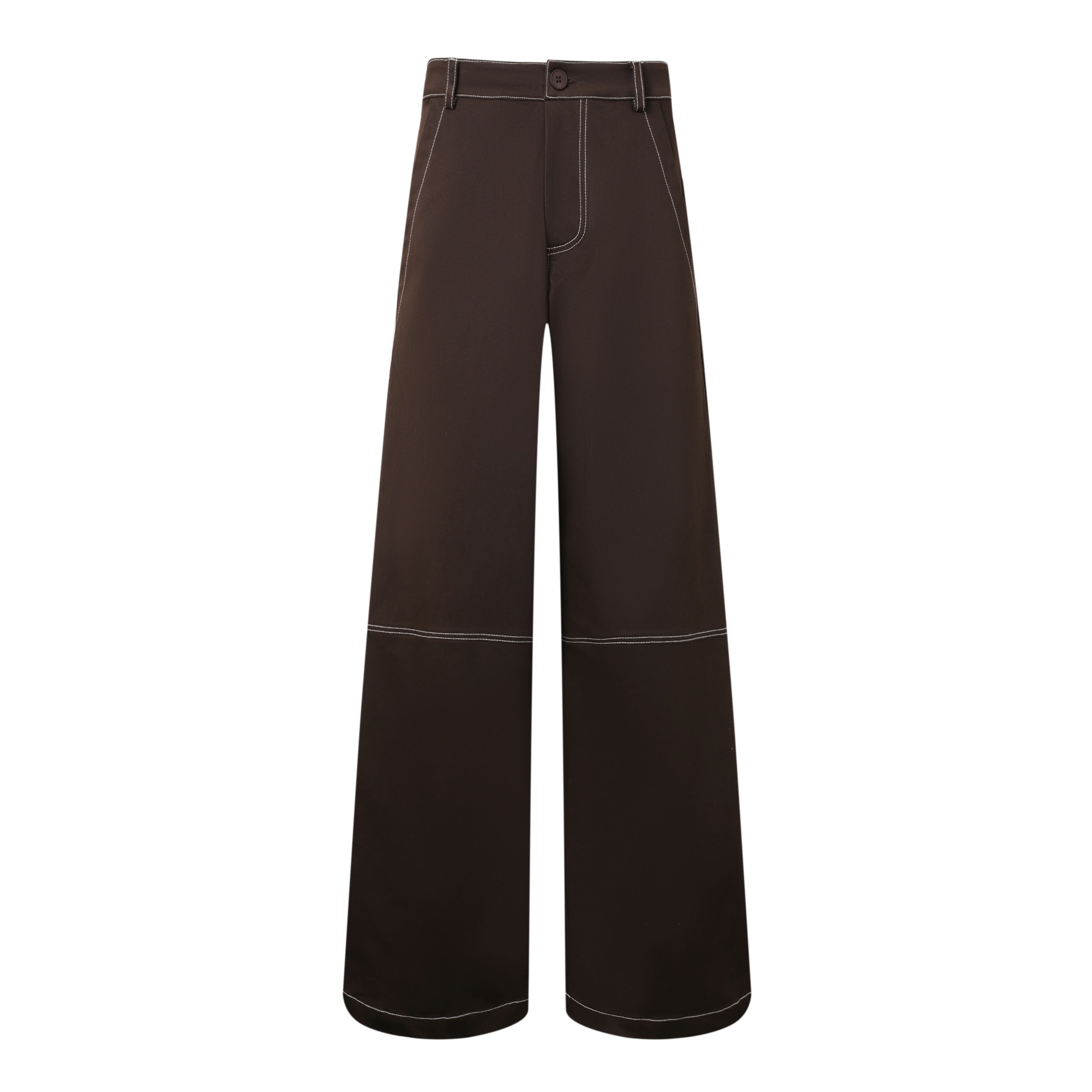 Brown stitching wide leg pants on a white background 