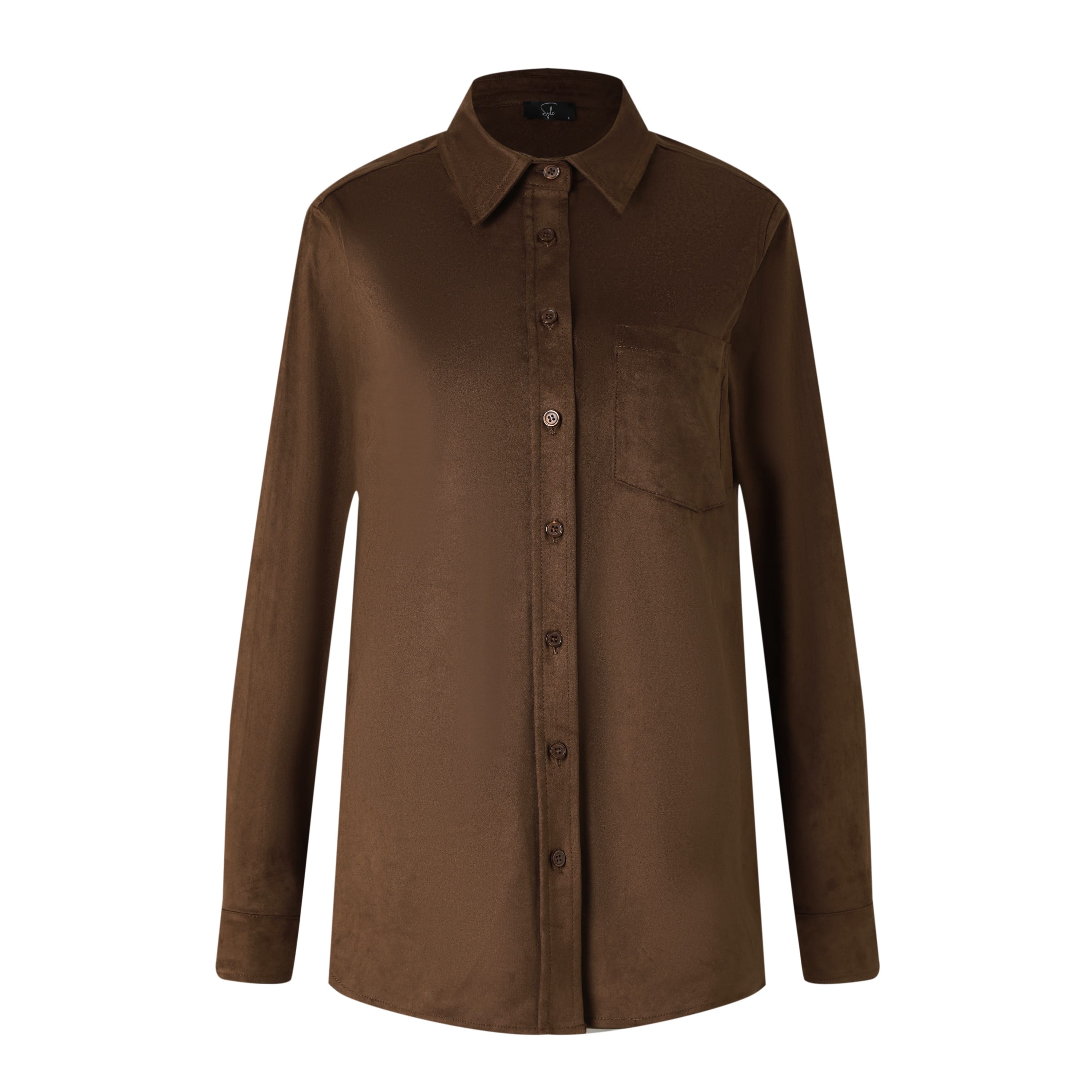 Brown Suede Long Sleeve Button Down | SYLC Designs Brown Suede Long Sleeve Button Down | SYLC Designs