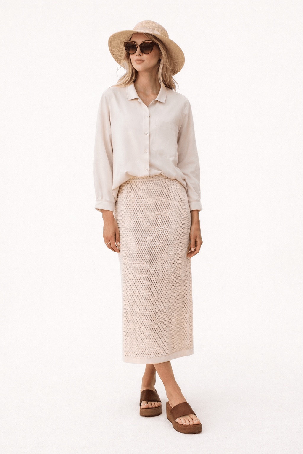 Sylc Designs Womens Beige Long Sleeve Pocket Button Down
