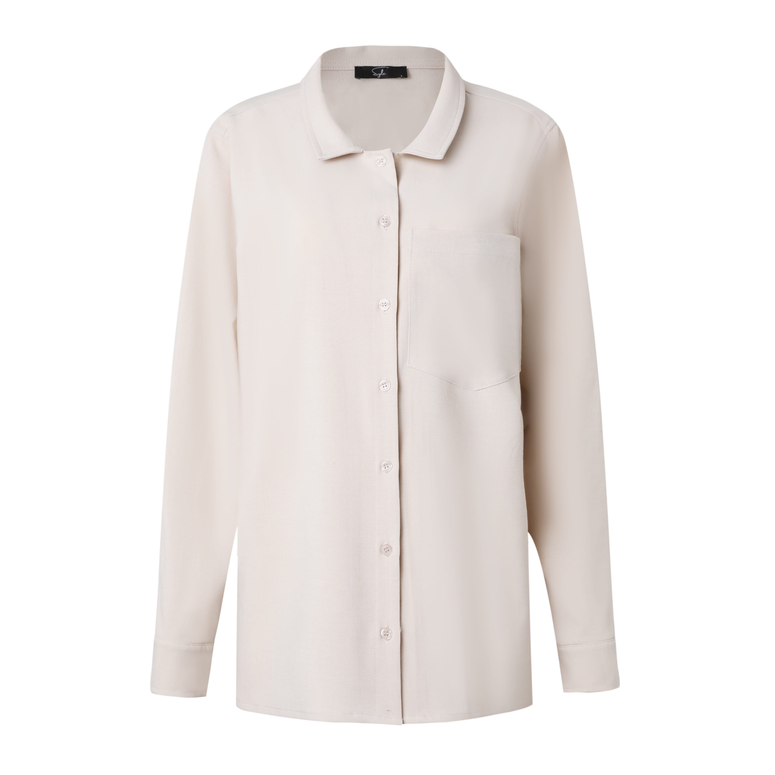 Sylc Designs Womens Beige Long Sleeve Pocket Button Down
