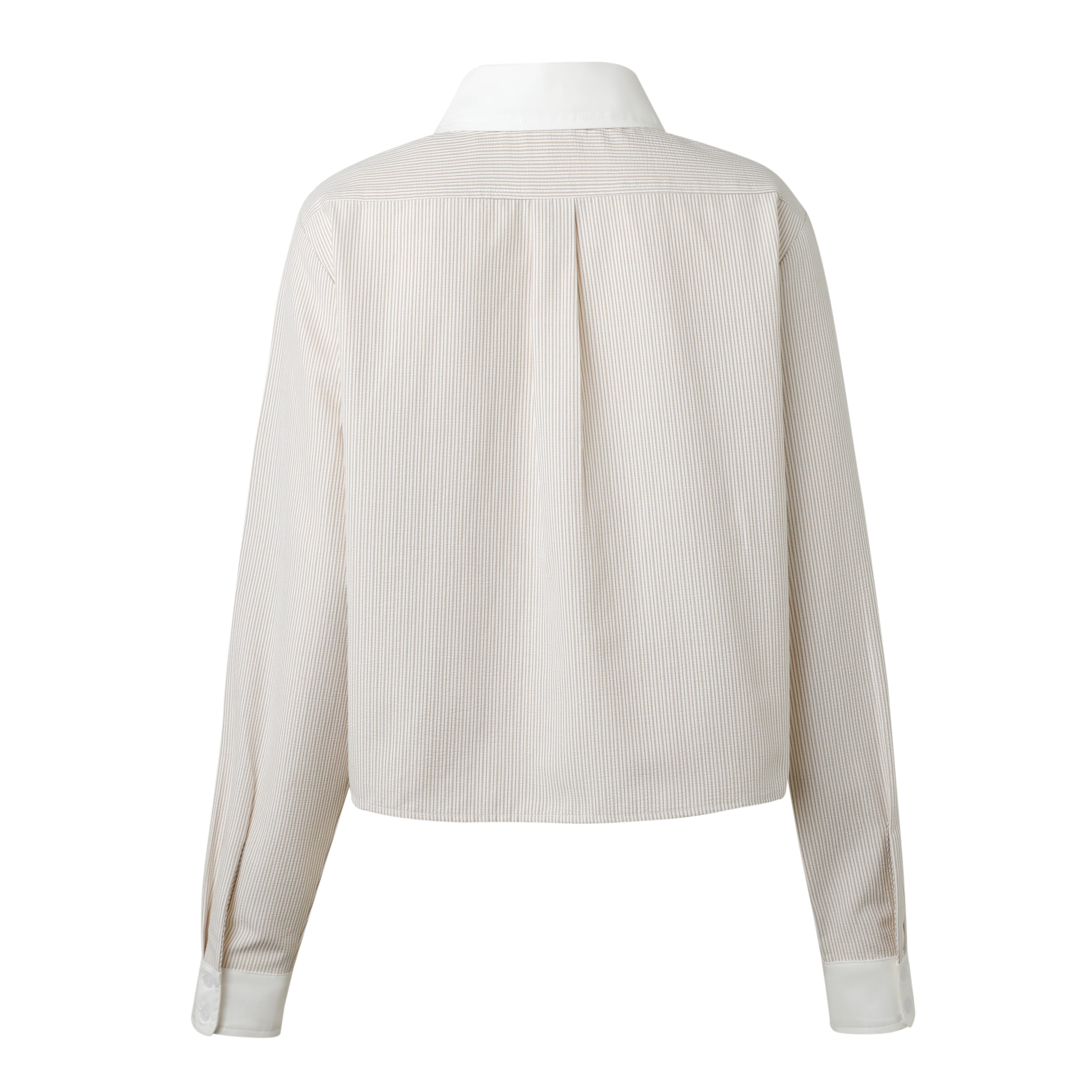 SYLC Designs Womens Beige Stripe Seersucker Button Down