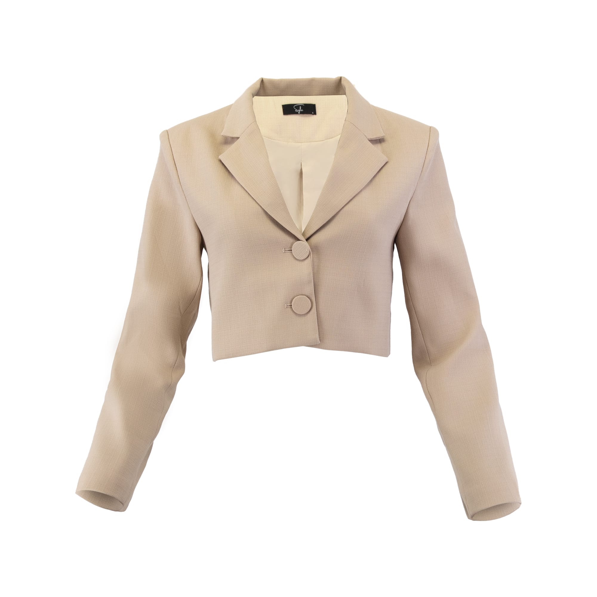 Sylc Designs Womens Beige Summer Blend Cropped Blazer