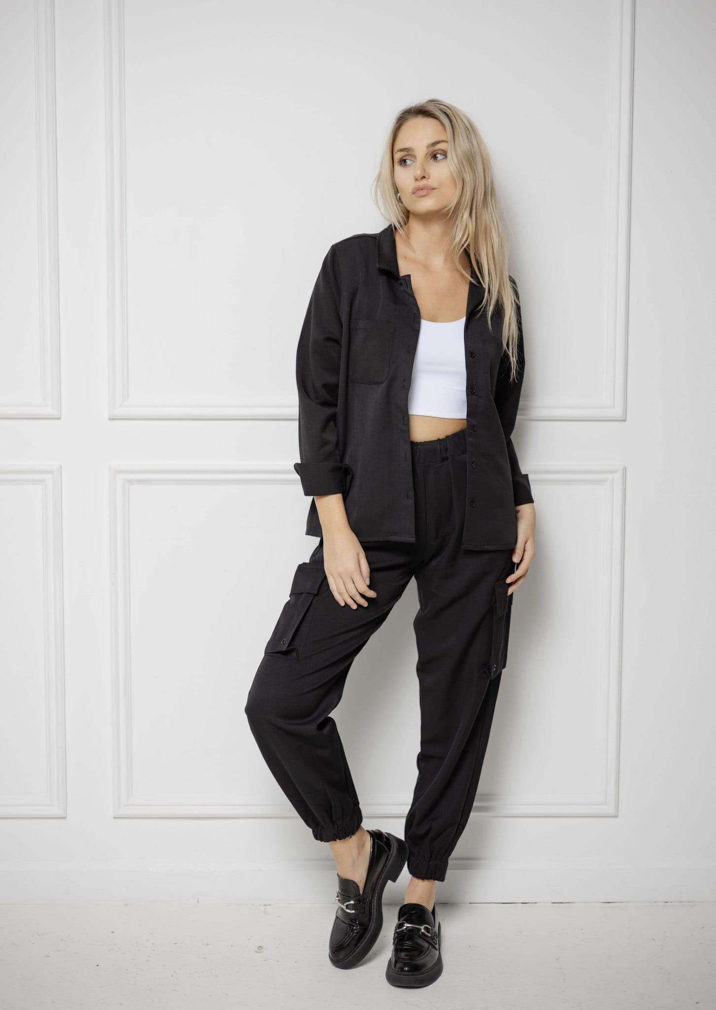 SYLC Designs Womens Black Cotton Cargo Pants