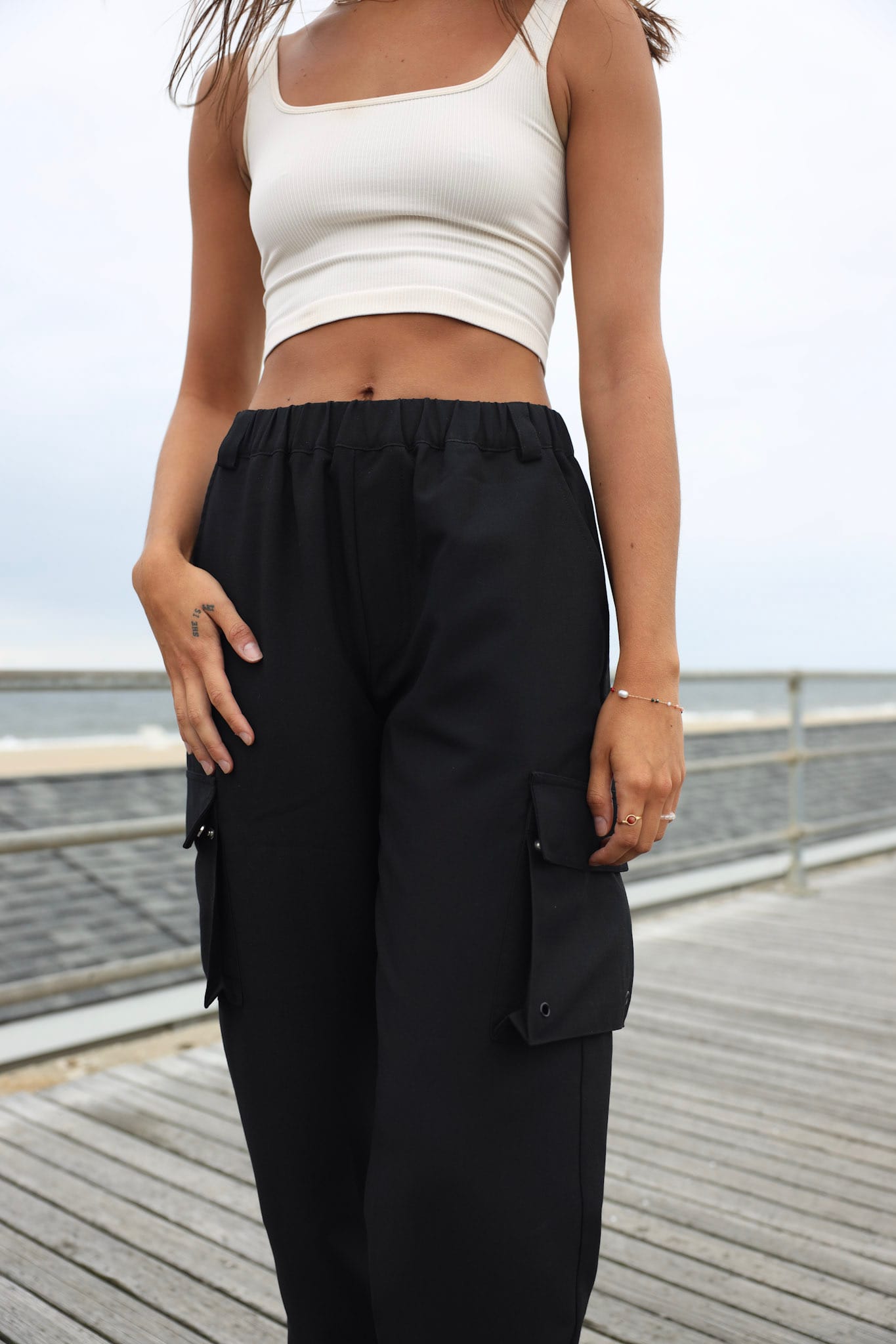 SYLC Designs Womens Black Cotton Cargo Pants