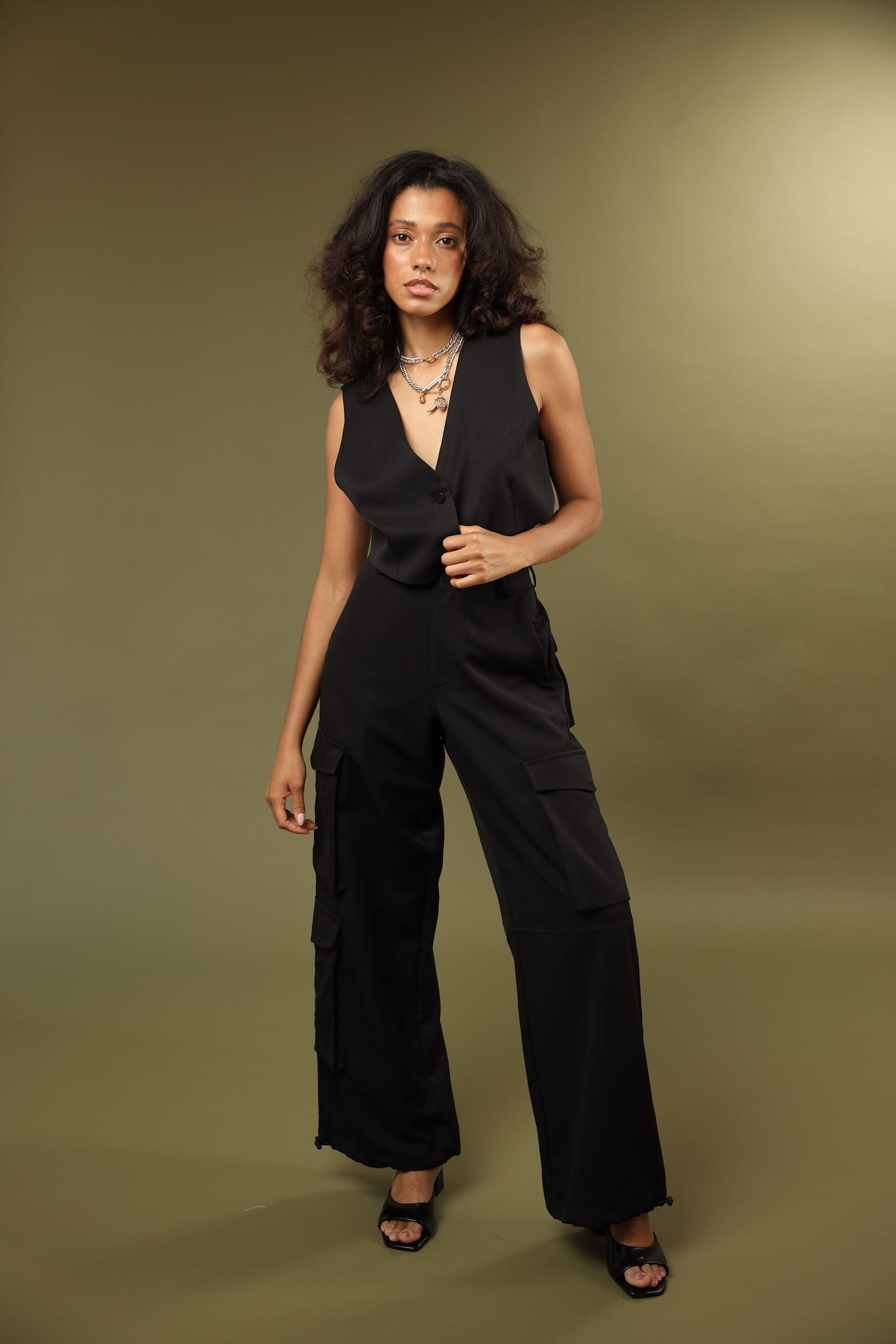 SYLC Designs Womens Black Cotton Wide leg Cargo