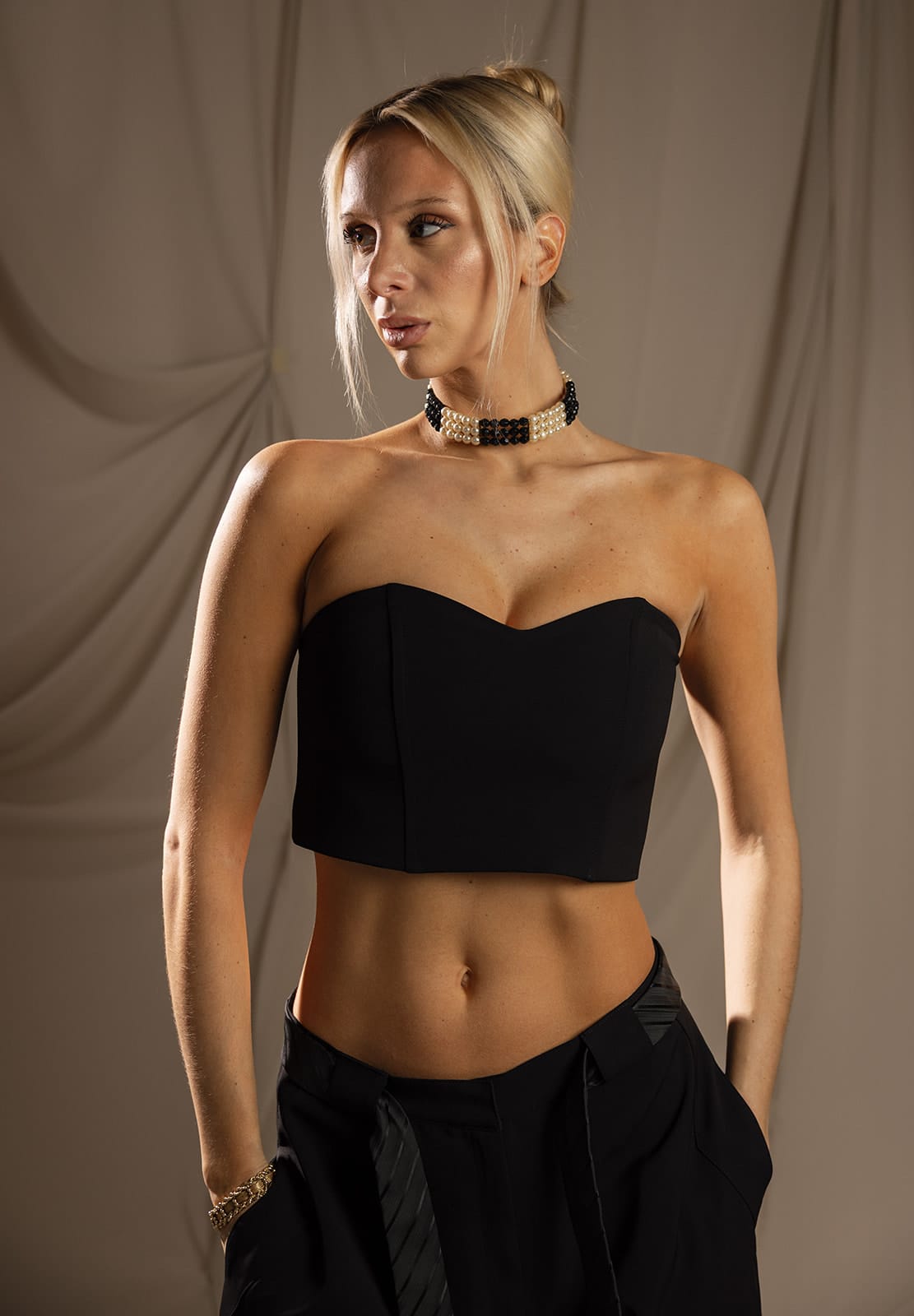 SYLC Designs Womens Black Crop Suiting Bustier