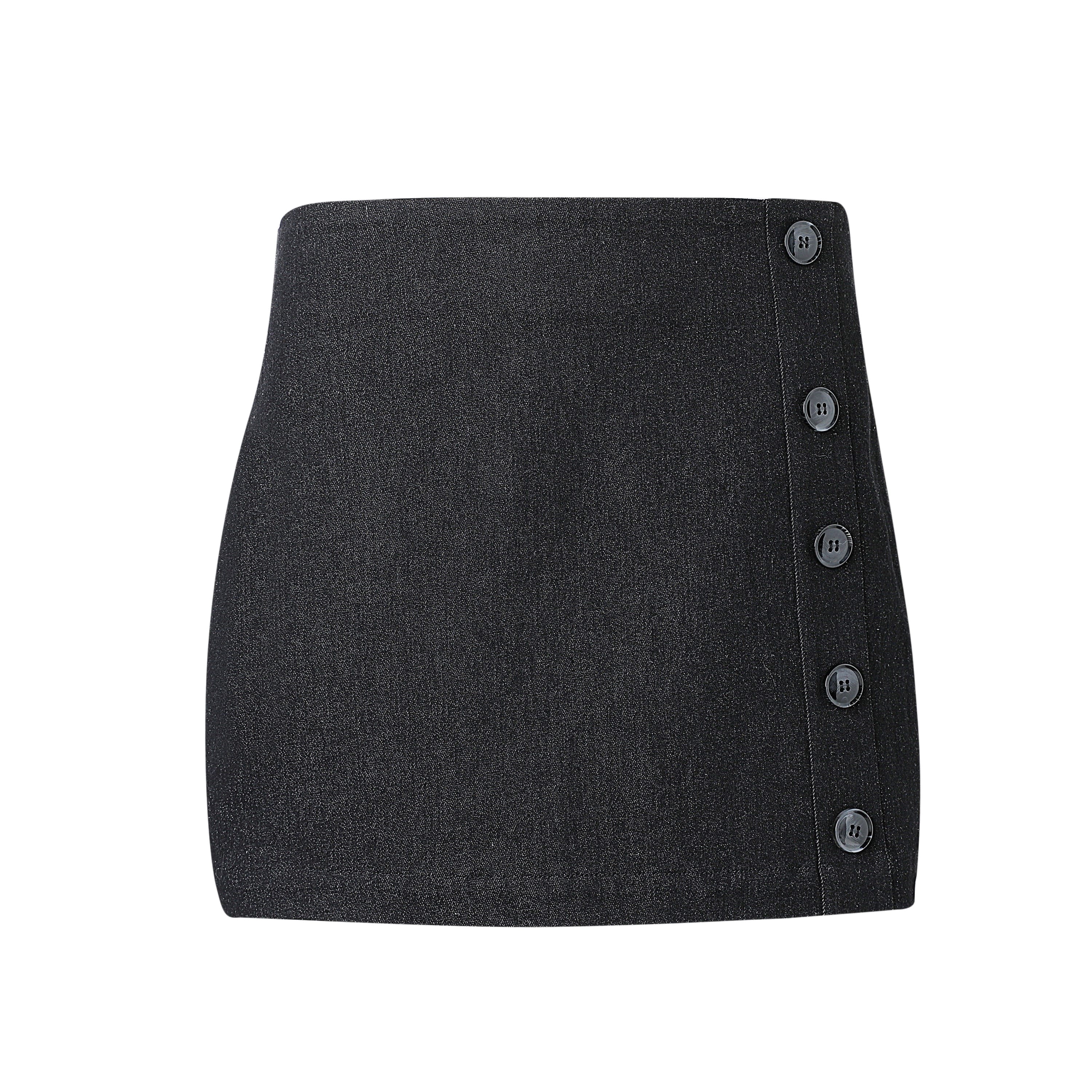 Sylc Designs Womens Black Denim Button Mini Skirt