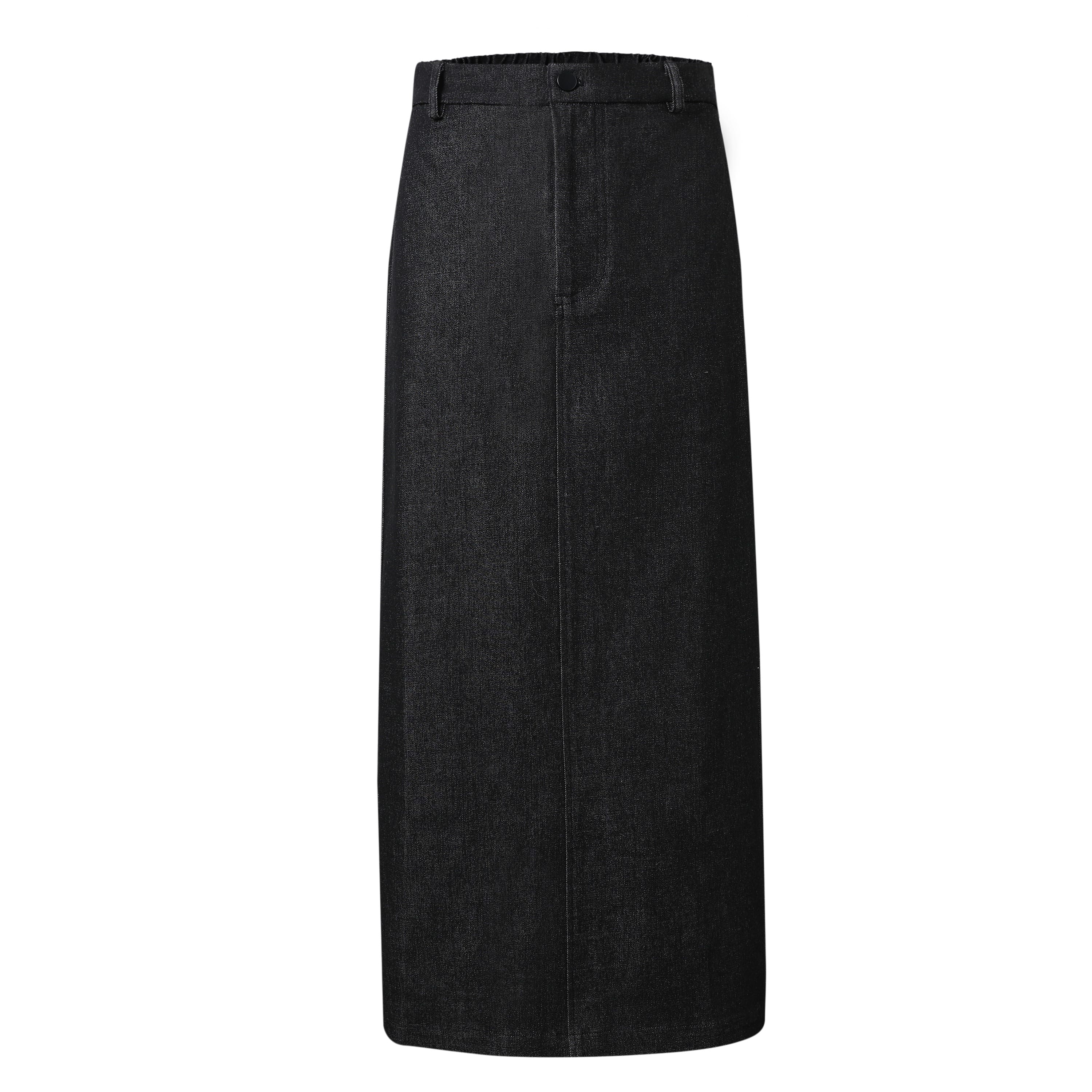 Sylc Designs Womens Black Denim Elastic Maxi Skirt