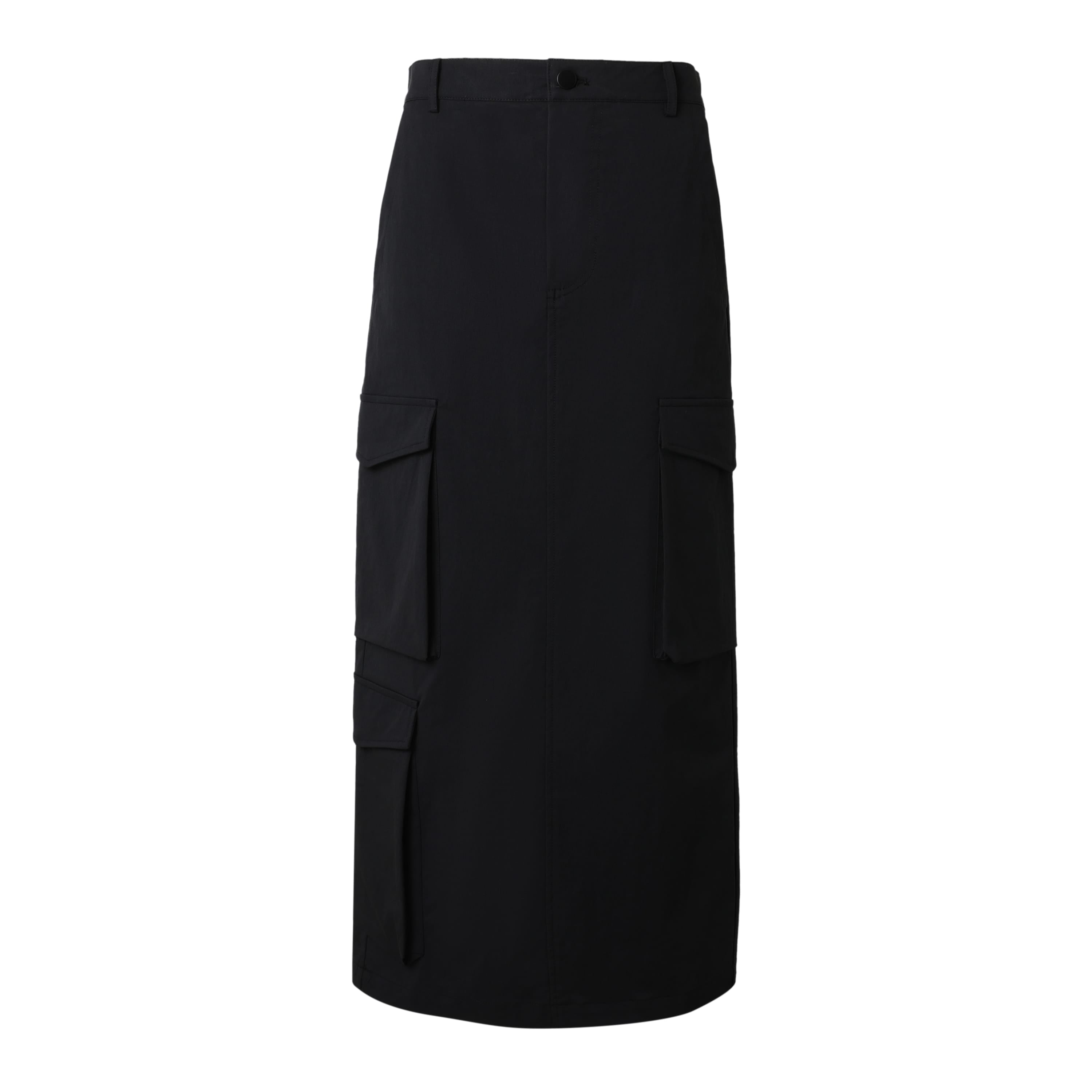 SYLC Designs Womens Black Nylon Cargo Maxi Skirt