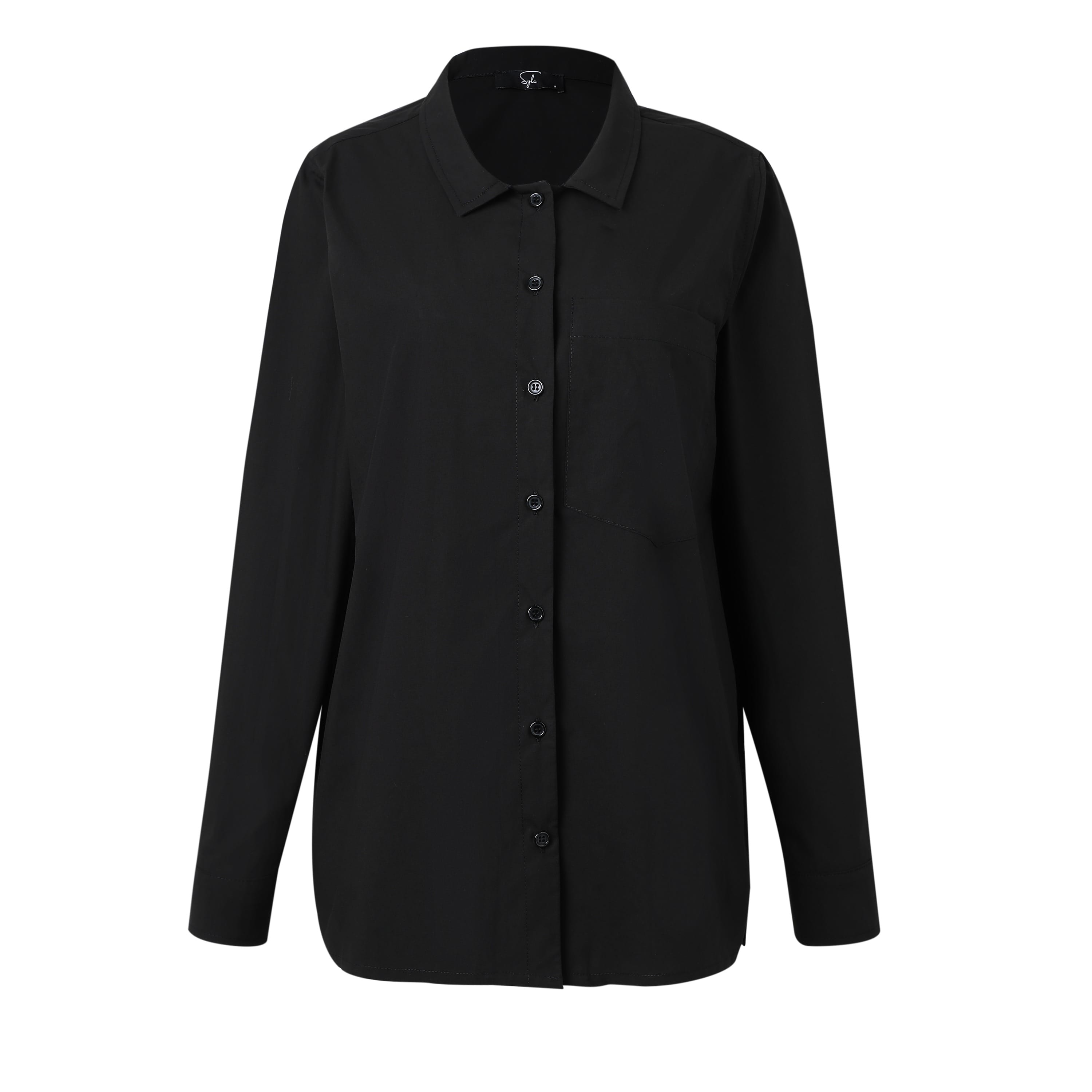Sylc Designs Womens Black Poplin Long Sleeve Button Down