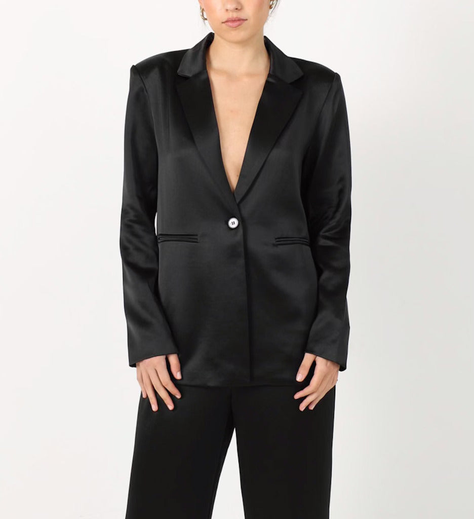 Sylc Designs Womens Black Satin Blazer
