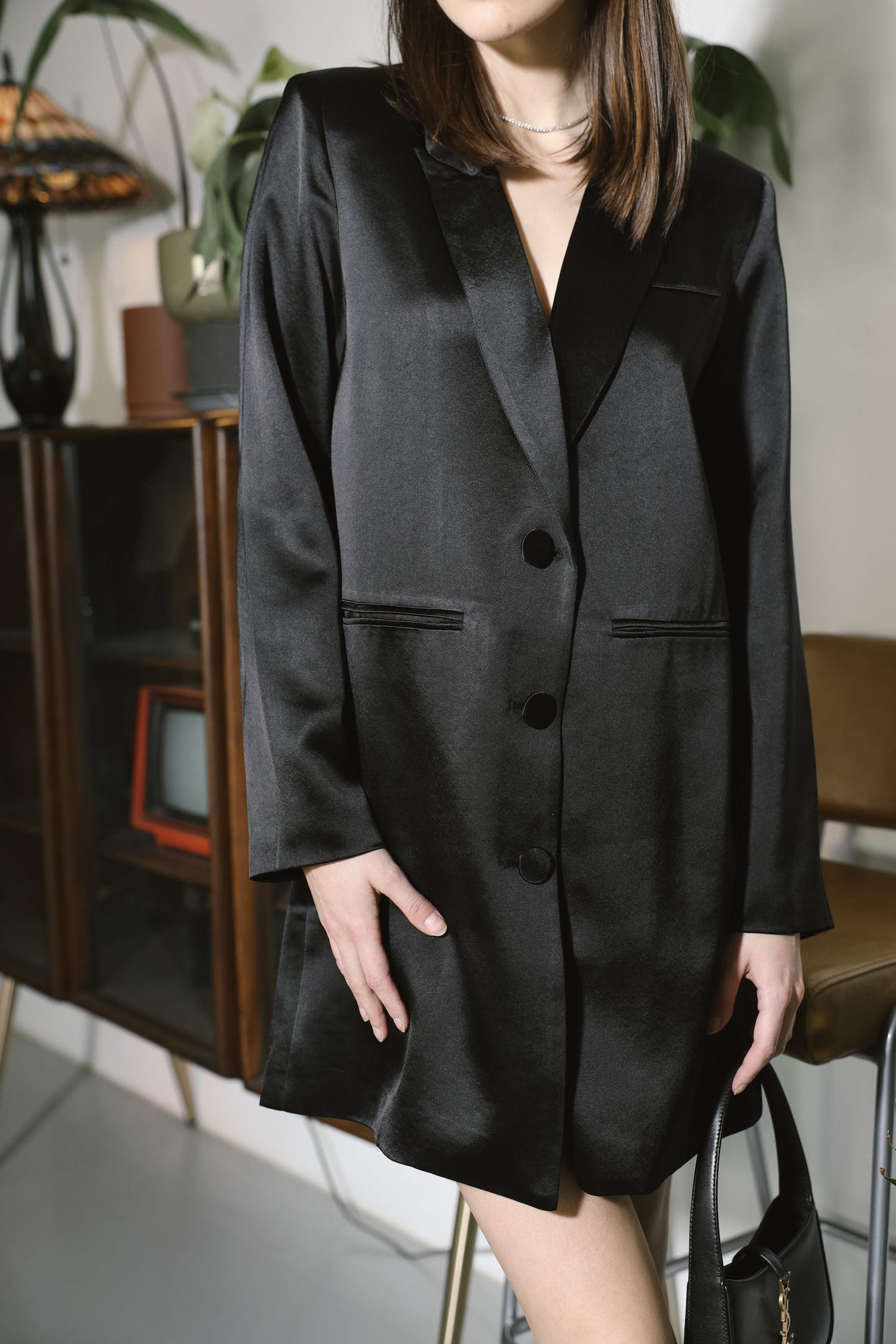 SYLC Designs Womens Black Satin Blazer Dress