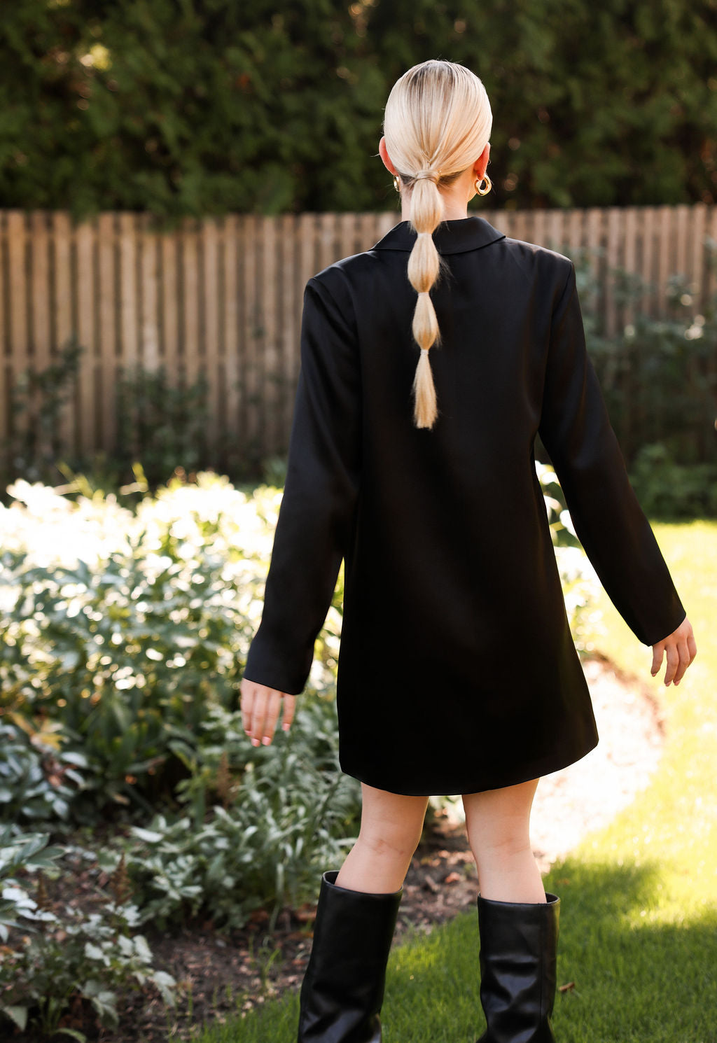 SYLC Designs Womens Black Satin Blazer Dress