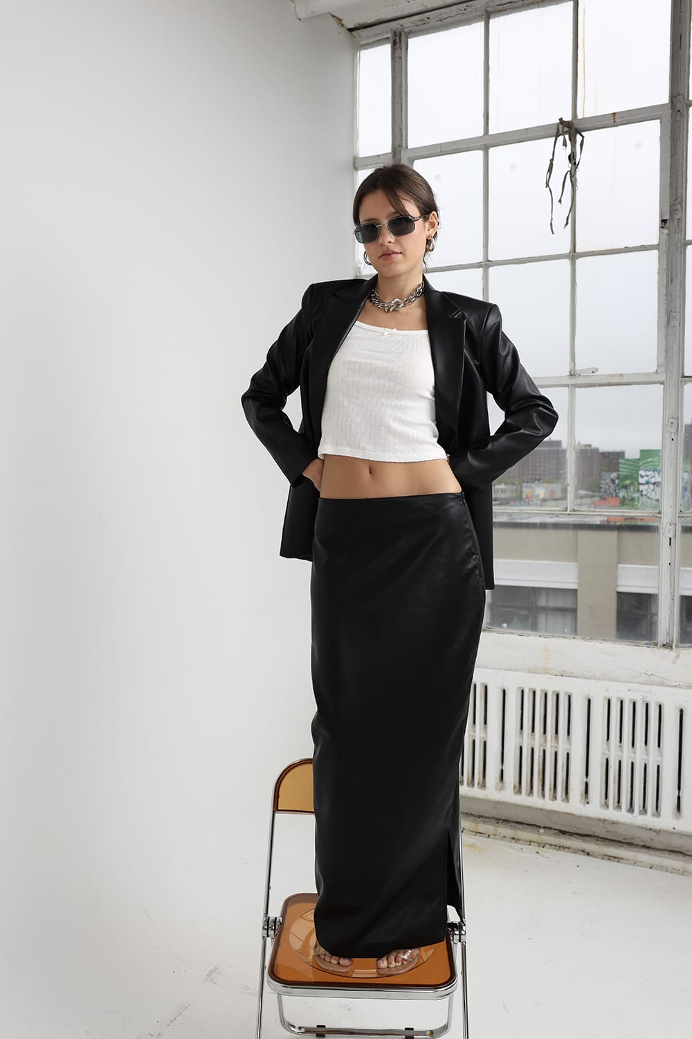 Sylc Designs Womens Black Satin Maxi Skirt