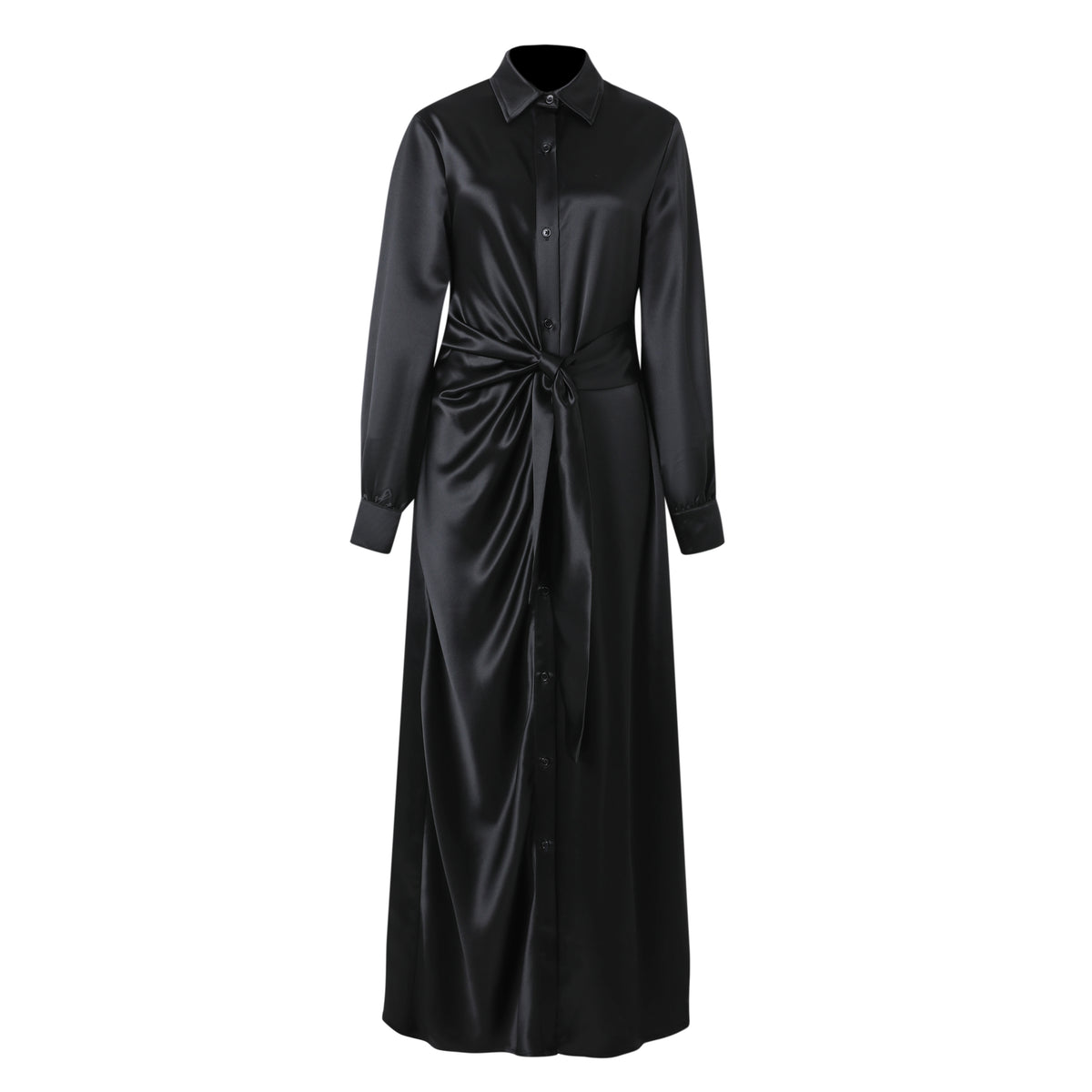 SYLC Designs Womens Black Satin Wrap Maxi Dress