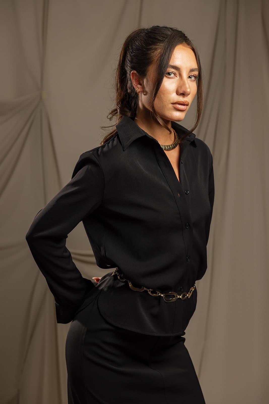 Sylc Designs Womens Black Suiting Button Down