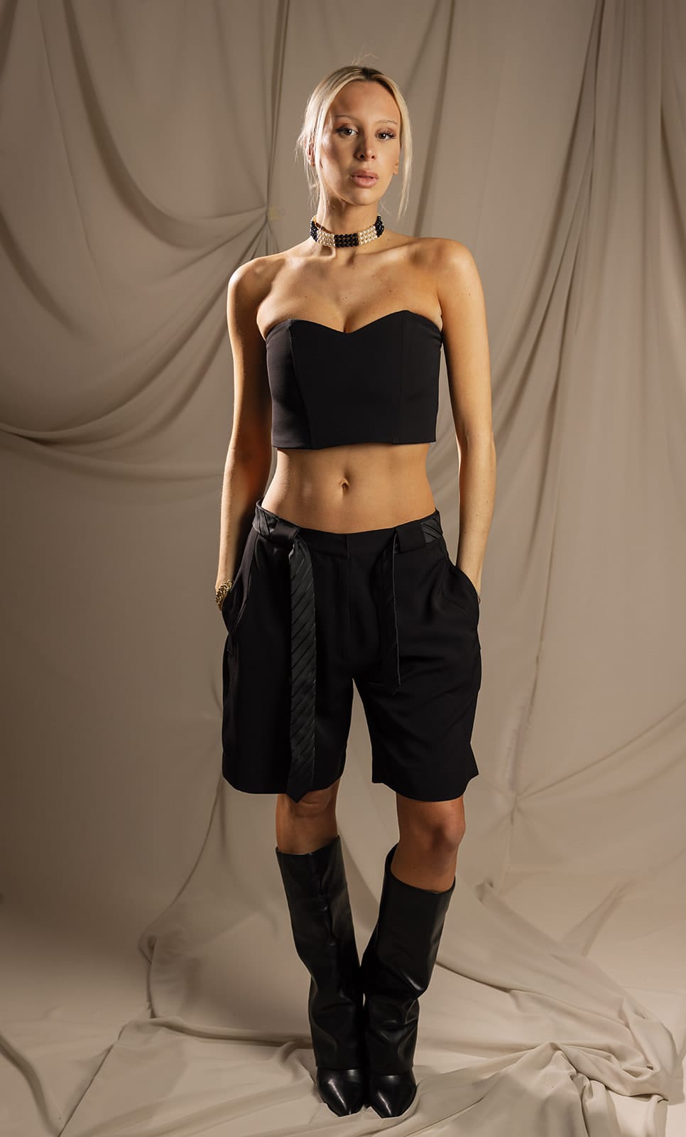SYLC Designs Womens Black Suiting Long Shorts