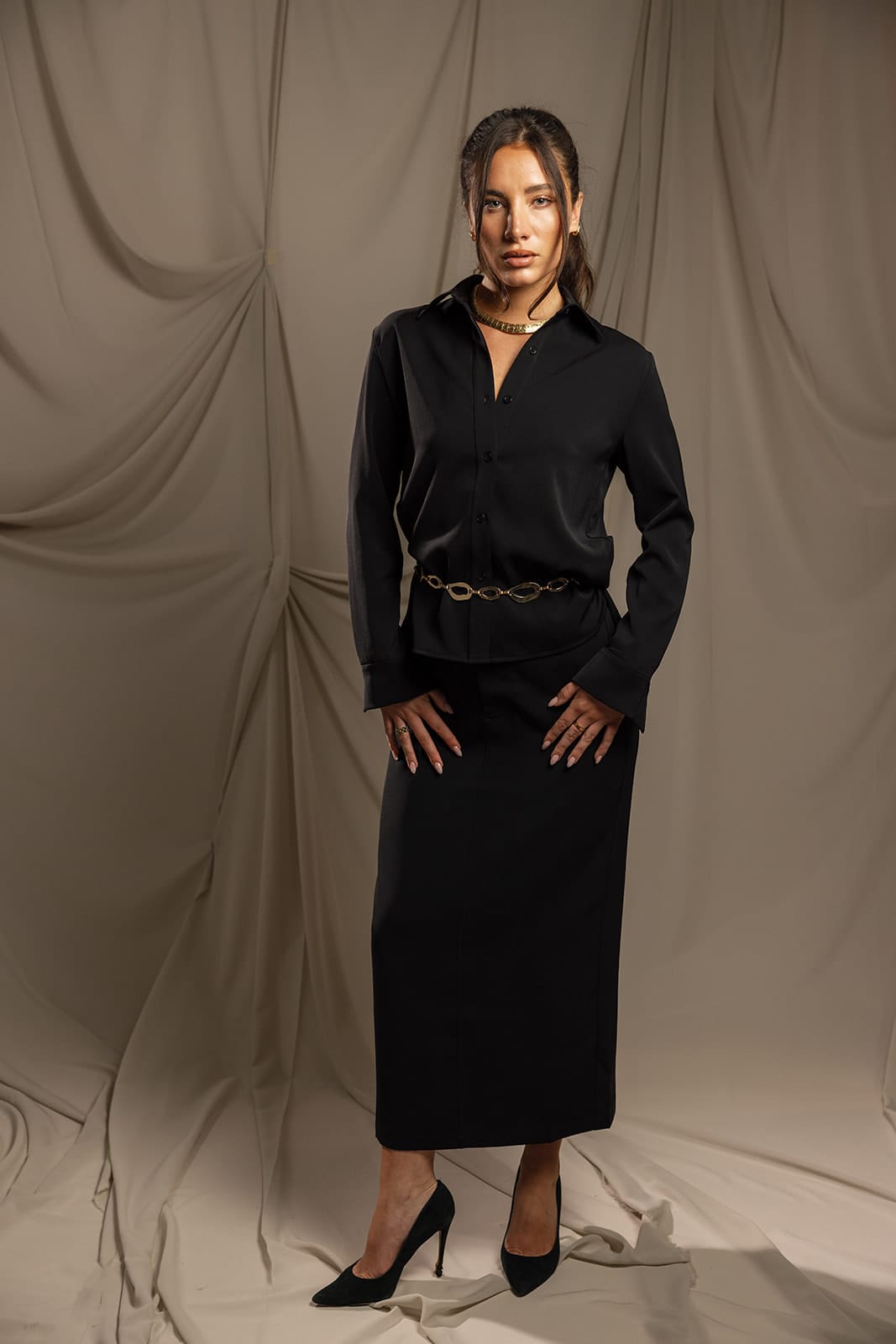 SYLC Designs Womens Black Suiting Maxi Skirt