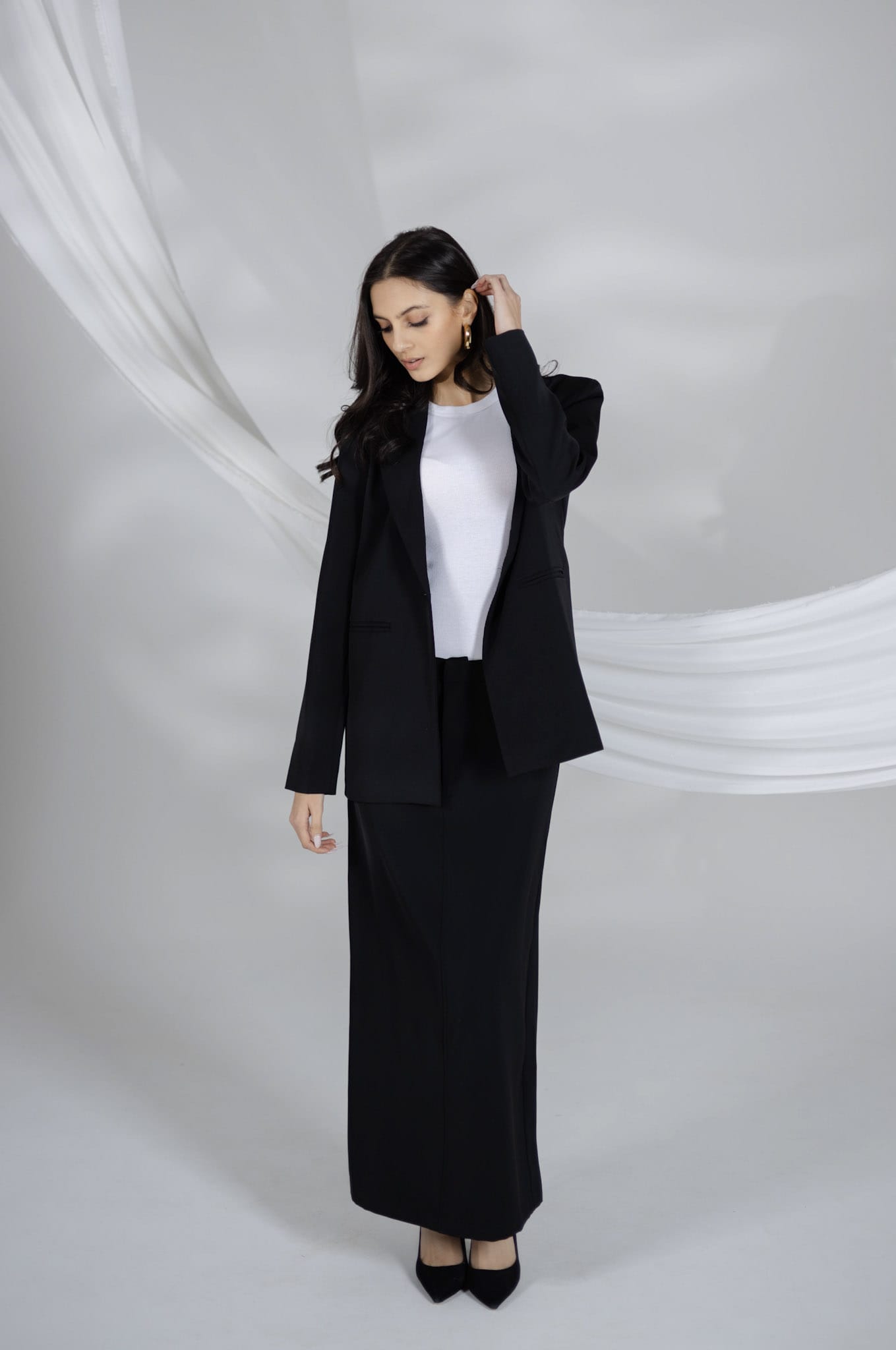 SYLC Designs Womens Black Suiting Maxi Skirt