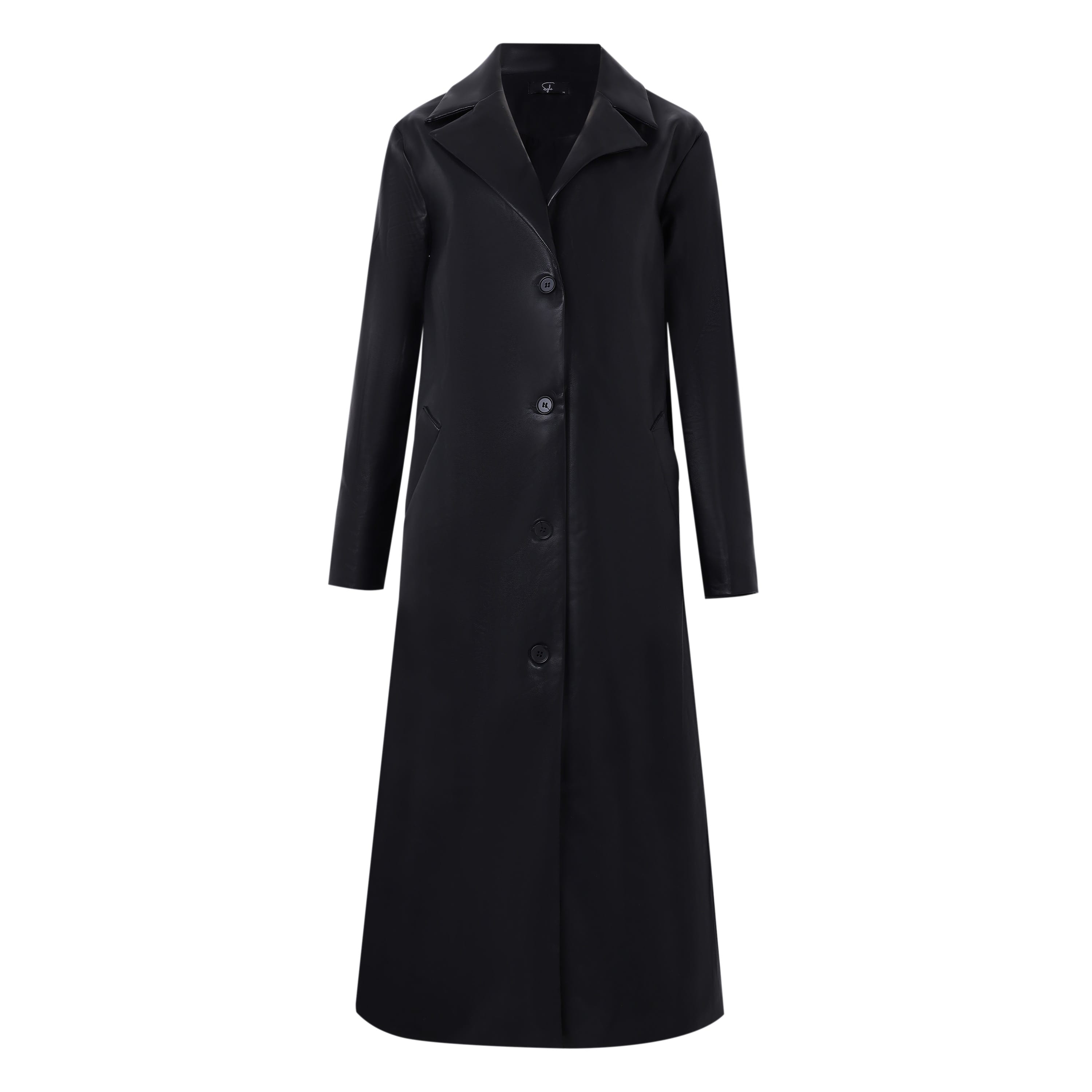 SYLC Designs Womens Black Vegan Leather Trench Coat