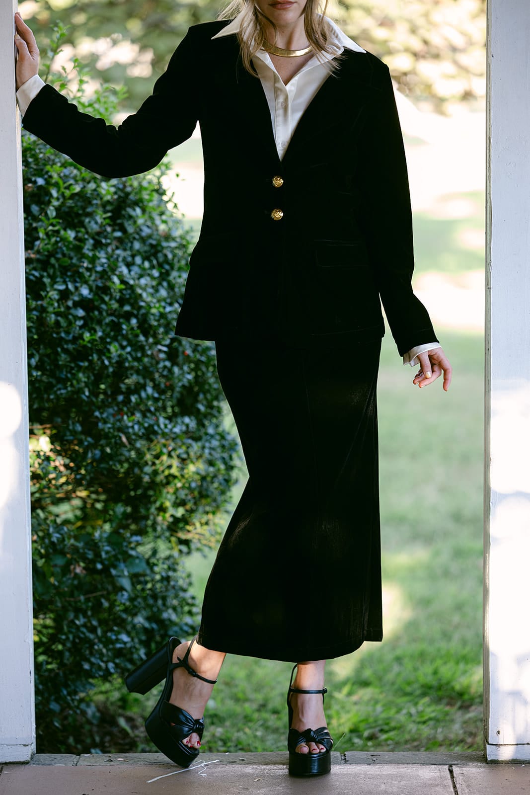 SYLC Designs Womens Black Velvet Maxi Skirt