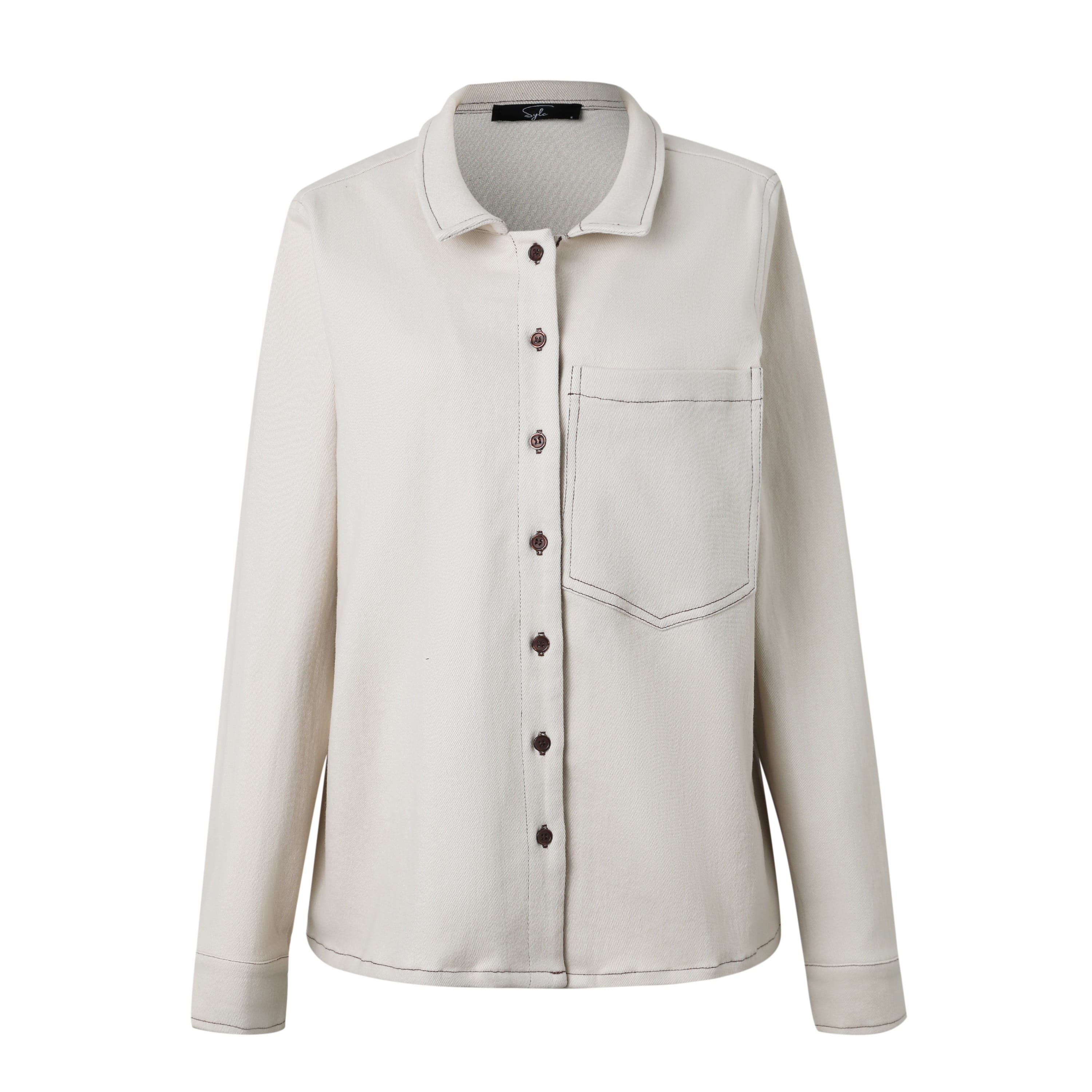 SYLC Designs Womens Bone Denim Long Sleeve Button Down