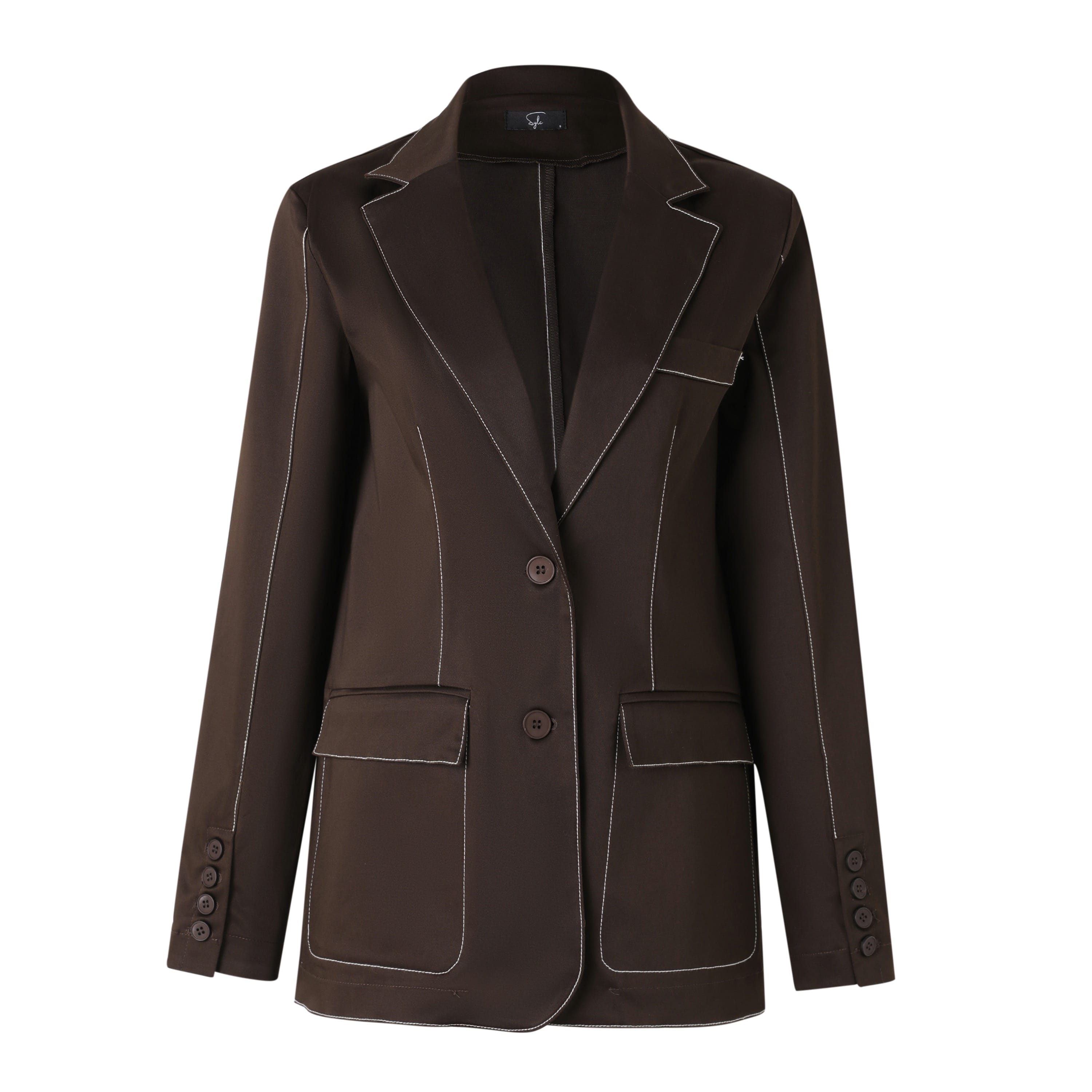 SYLC Designs Womens Brown Stitching Blazer