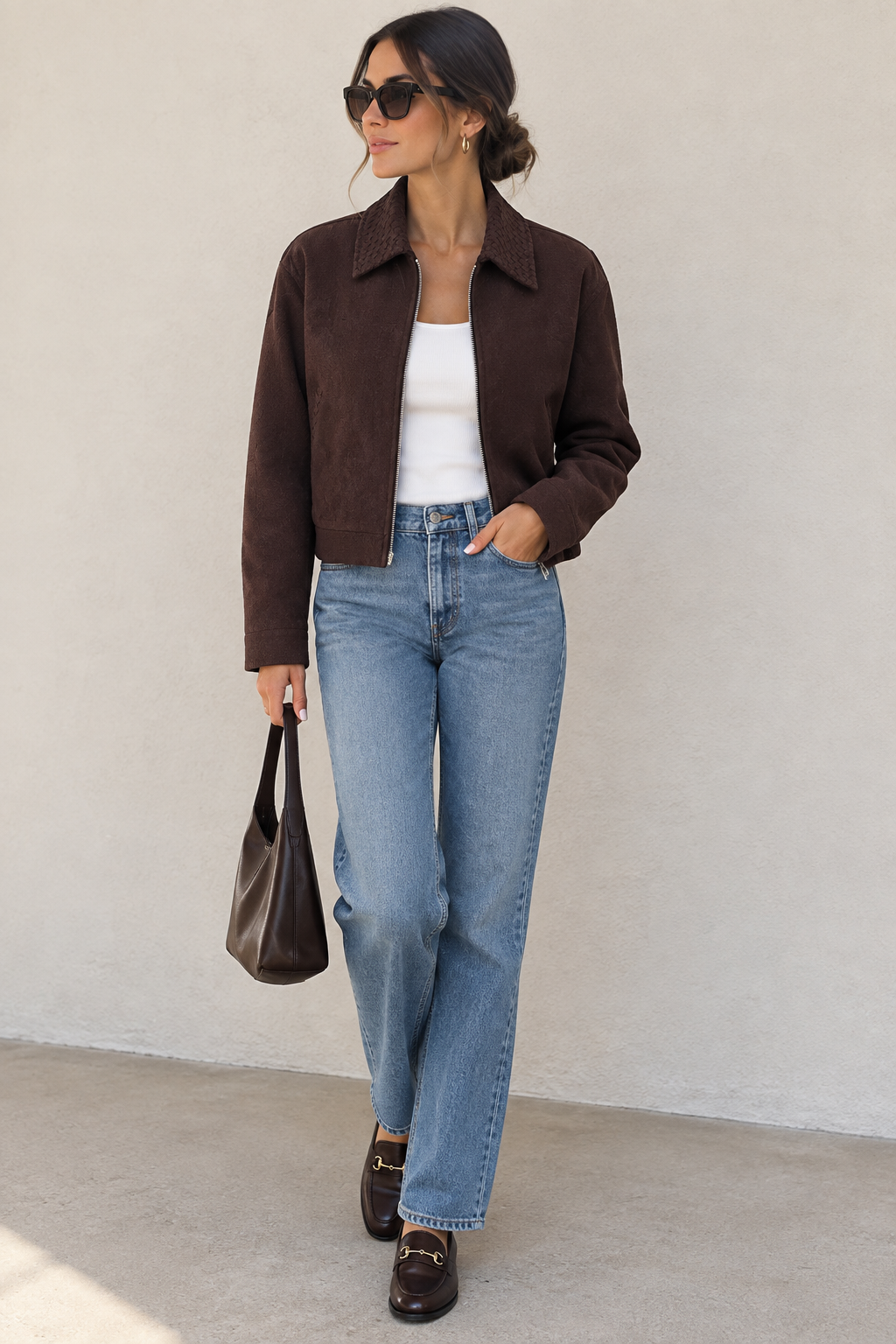 SYLC Designs Womens Brown Suede Cropped Jacket