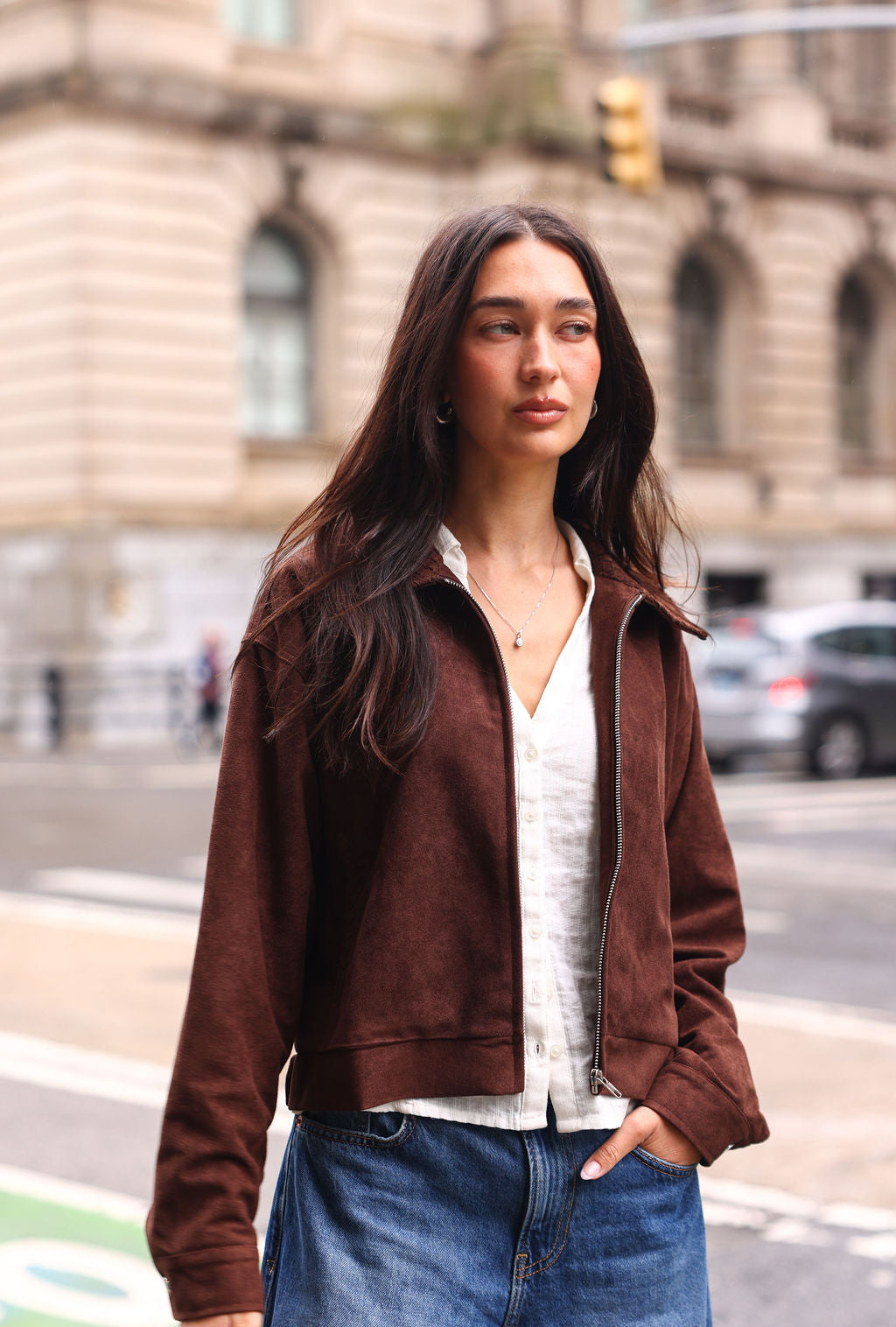 SYLC Designs Womens Brown Suede Cropped Jacket