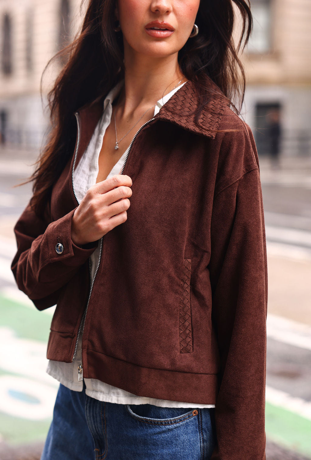 SYLC Designs Womens Brown Suede Cropped Jacket