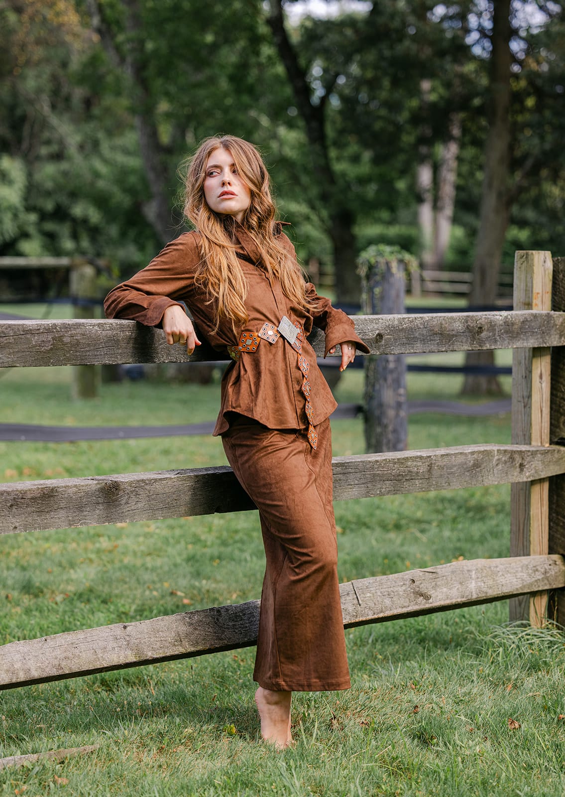 SYLC Designs Womens Brown Suede Maxi Skirt
