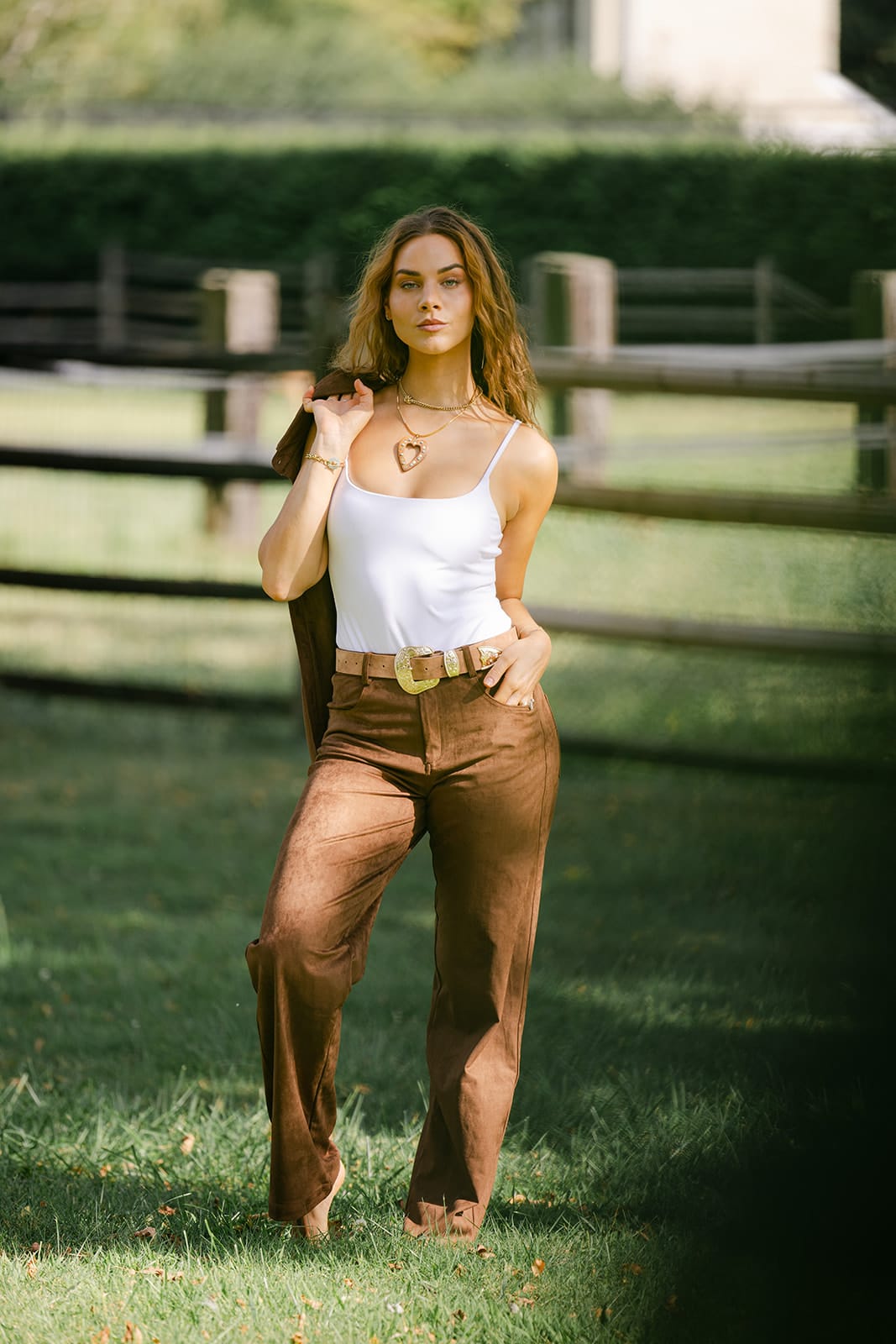 SYLC Designs Womens Brown Suede Trousers