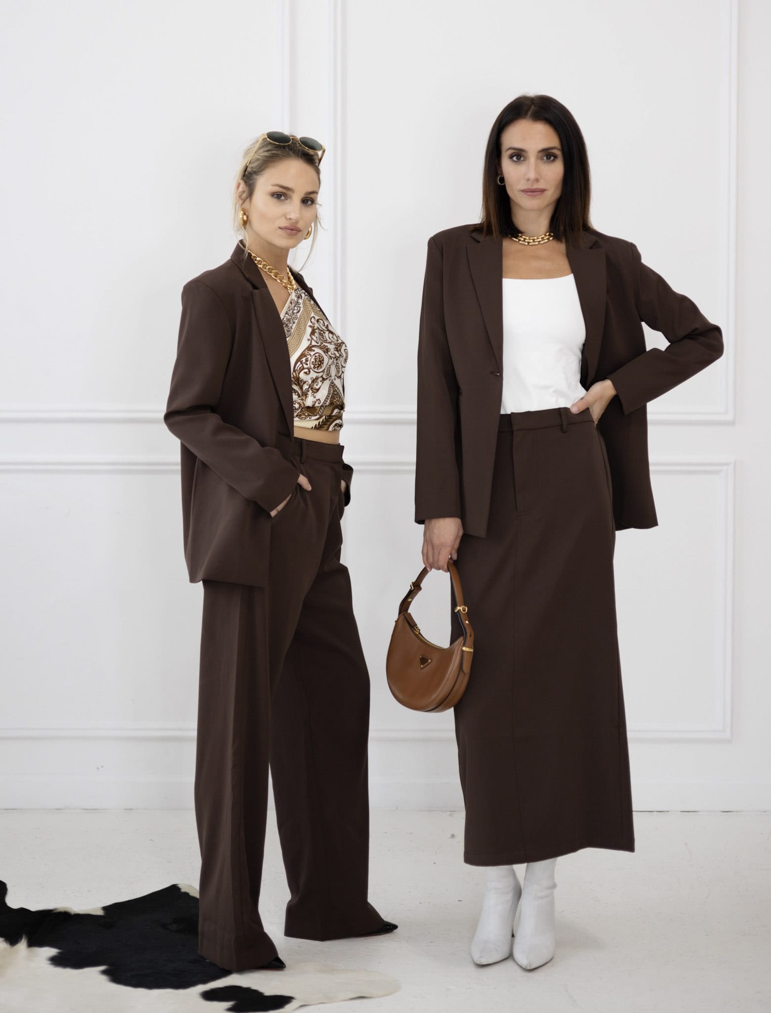 SYLC Designs Womens Brown Suiting Maxi Skirt